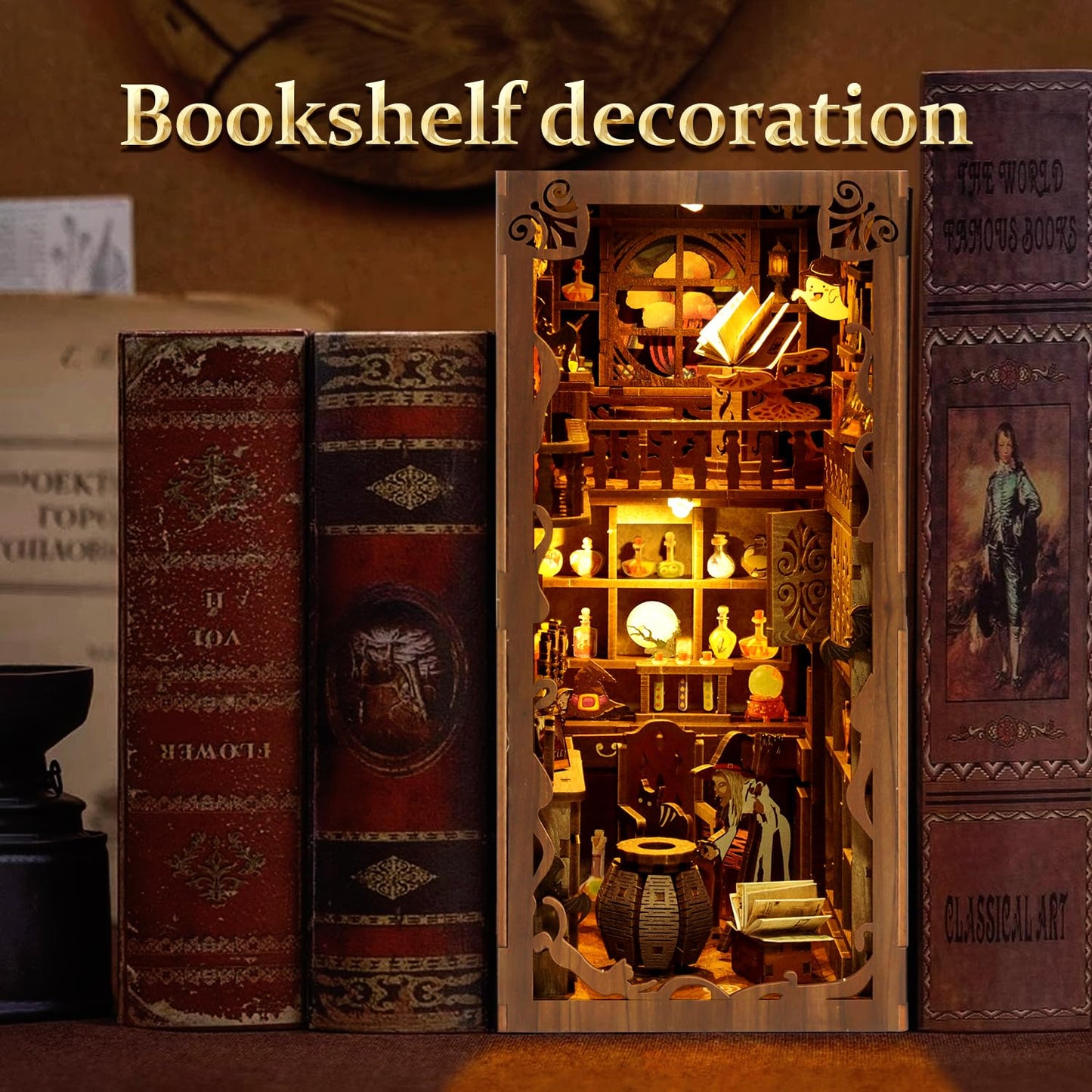 Book Nook Kit for Adult - THRIVINGIVAN Miniature Model Build Dollhouse Kit 3D Wooden Puzzle with Sensor Led Light for Bookshelf Bookend Insert Decor Adults Teen Crafts(Magic Bookstore)