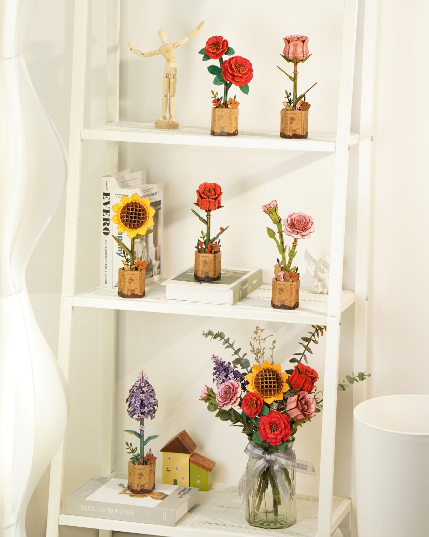 rowood 3D Puzzle Wood Flower,DIY Artifical Flower Building Set Craft Kit for Women,Mother's Day/Valentine's Day/Teacher's Day/Thanksgiving/Christmas/Birthday Gift -Pink Carnation