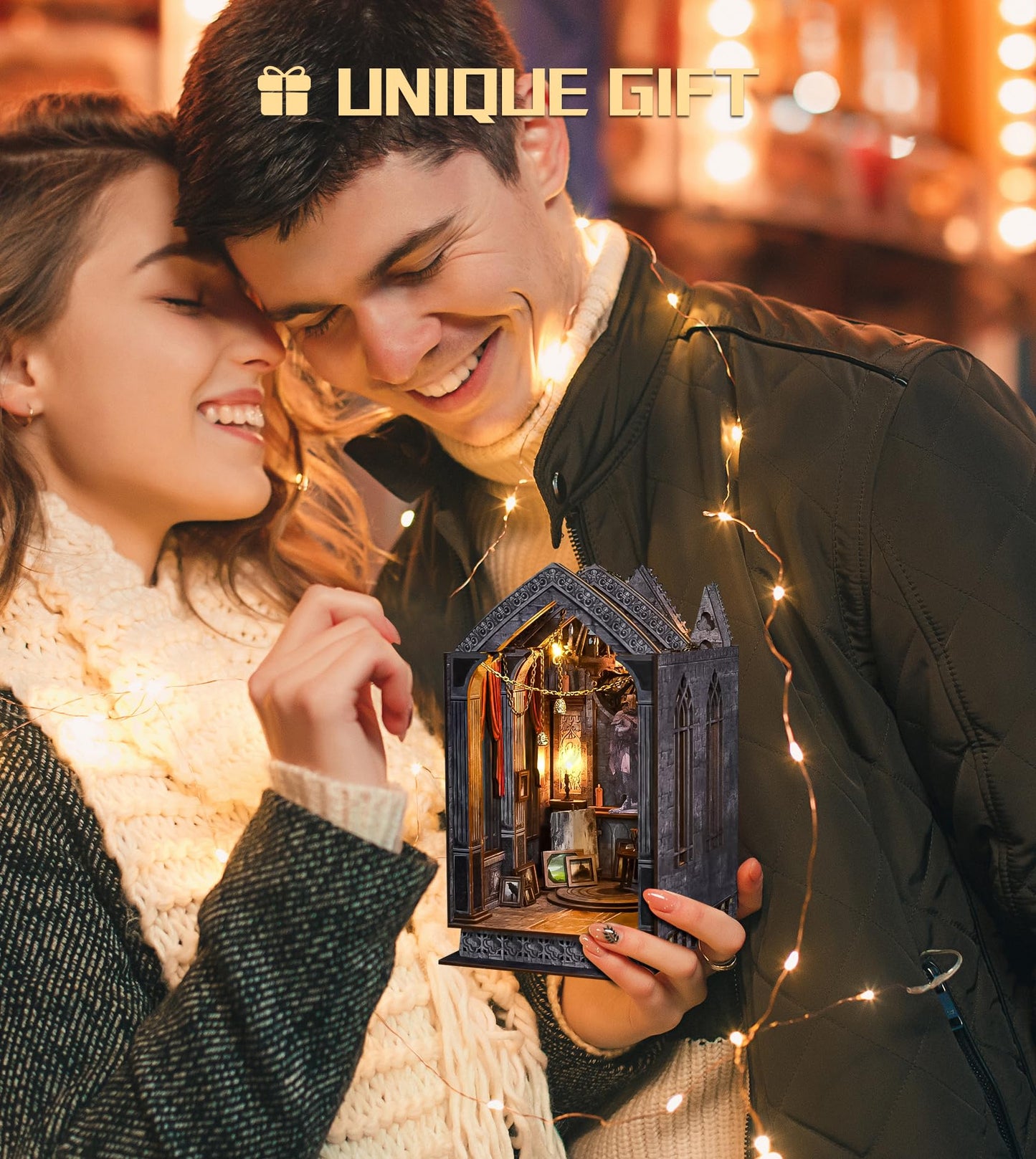 Spilay DIY Book Nook Kit, DIY Dollhouse Booknook Bookshelf Insert Decor Alley, Bookends Model Build-Creativity Kit with & LED for Teens and Adults Gifts (Quiet Night Prayer with LED)