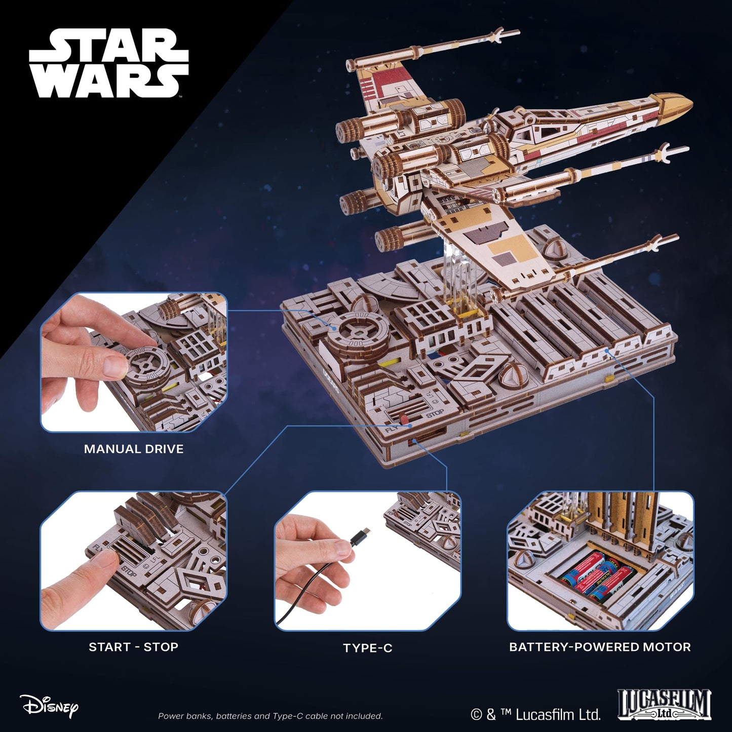 UGEARS Star Wars ™ Luke Skywalker’s X-Wing Starfighter ™ 3D Wooden Puzzles for Adults – Mechanical Wood Model Kits, Star Wars Model Kit, DIY 3D Puzzle, Hobby for Adults, Brain Teaser