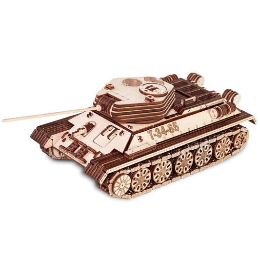 3D Wooden Puzzles for Adults - DIY T-34-85 Tank 3D Puzzle Model Kit with Rubber Band Engine, Rolling Wheels & Rotating Cannon - 3D Wooden Puzzle for 15 yrs Above & Adults - Eco Wood Art, 965 Pieces