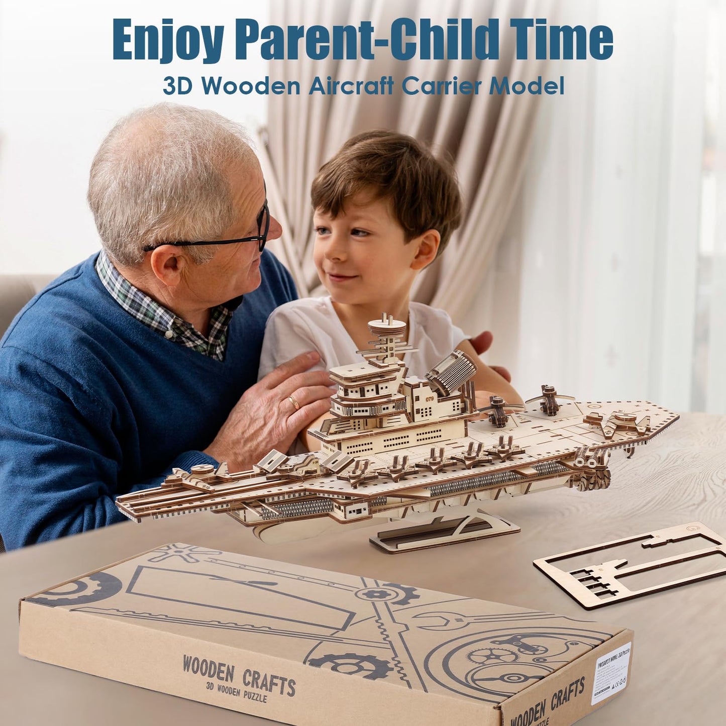 Herseme 3D Wooden Puzzles for Adults, 242 PCS 3D Puzzles for Adults- Brain Teaser Wooden Puzzles for Father/Son, Gifts for Fathe/Son, Decompression 3D Puzzle Wood Models Kits (1.Aircraft Carrier)