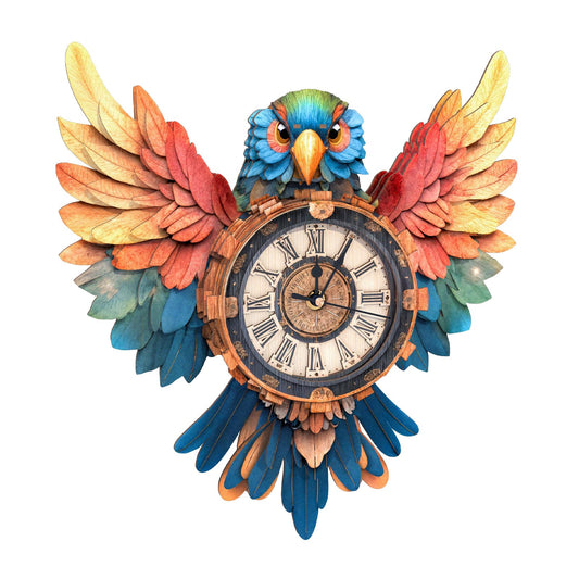 KAAYEE 3D Puzzle for Adult, Wooden Parrot Pendulum Clock Mechanical Model Kit, 33 PCS DIY Vintage Wall Clock Building Kit, Creative Craft Gift for Birthday Home Decor (Battery Not Included)