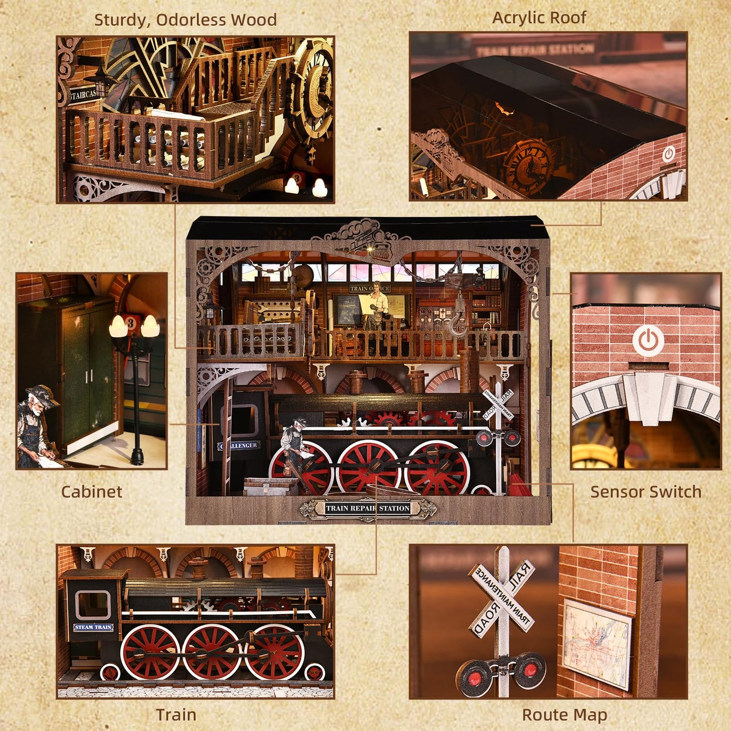 TOYQI Book Nook Kit, Book Nook Kits for Adults and Teens, DIY Miniature Dollhouse Kit 3D Wooden Puzzle Booknook Bookend with LED Light