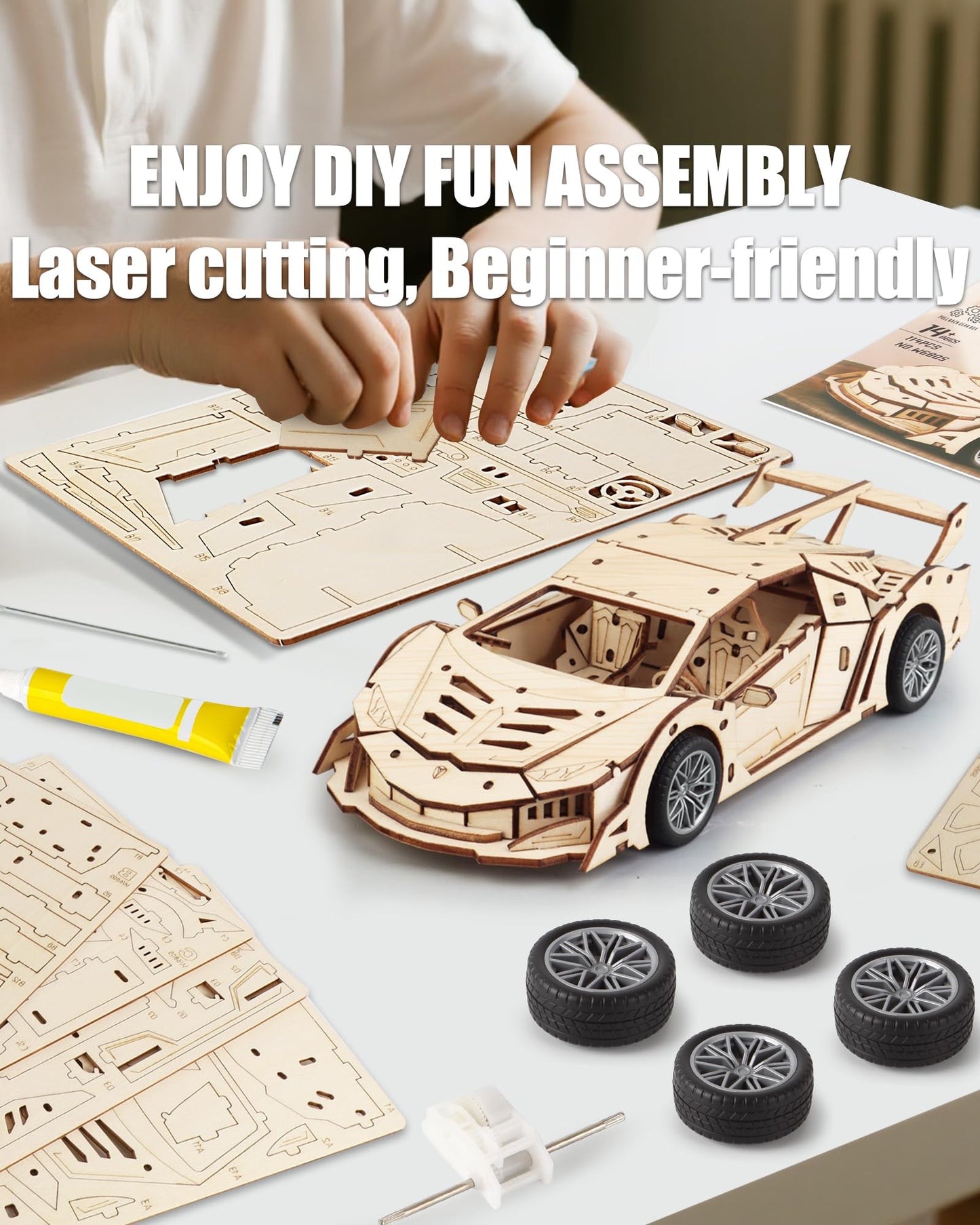 3D Wooden Puzzle Car for Adults (Sport Car)