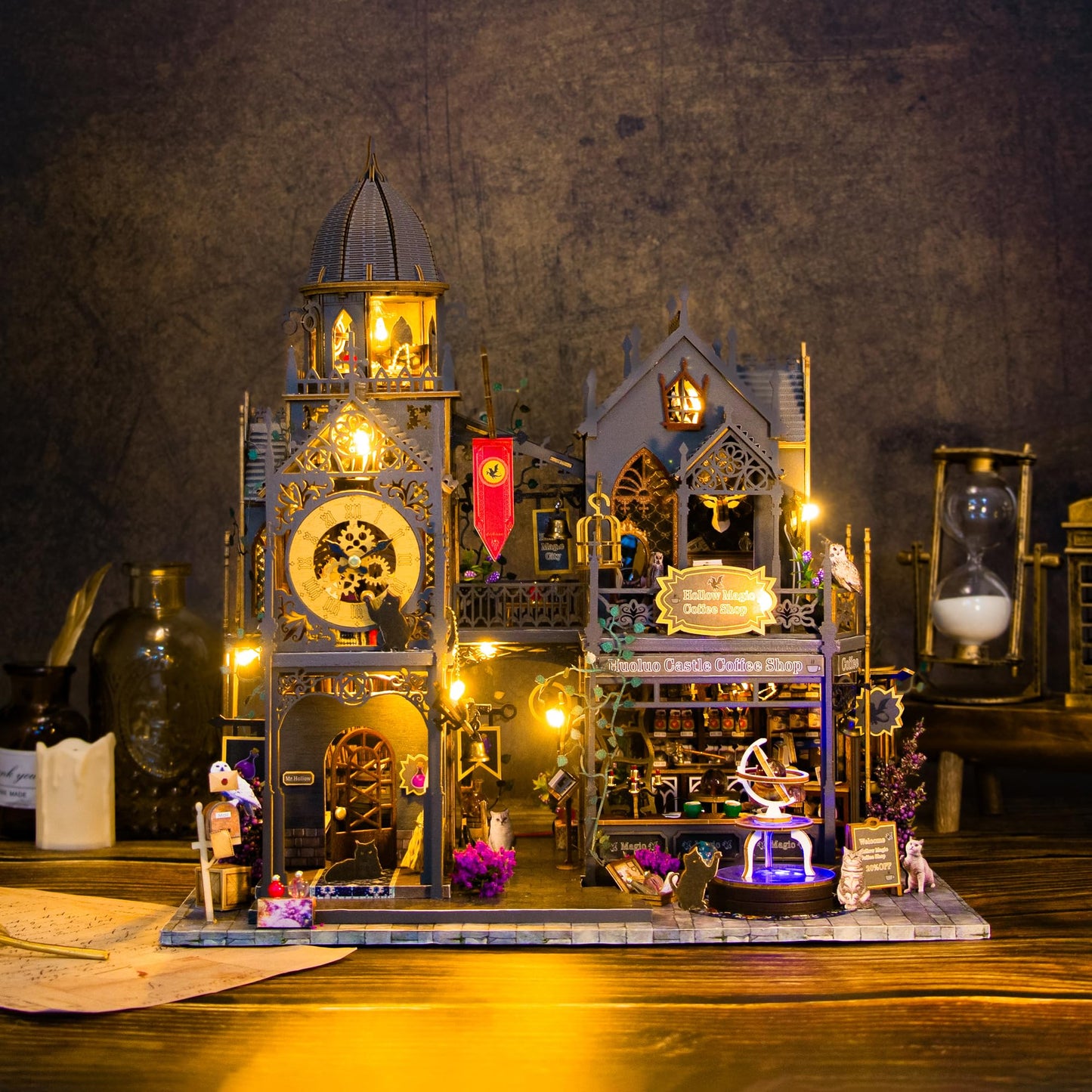 PANZIYU DIY Miniature House Kit, Dollhouse for Adults to Build, Birthday/Christmas Day Gift for Family and Friends, Magic Castle, Haunted Dollhouse, Prefab Tiny Home with LED Lights(Huoluo Castle)