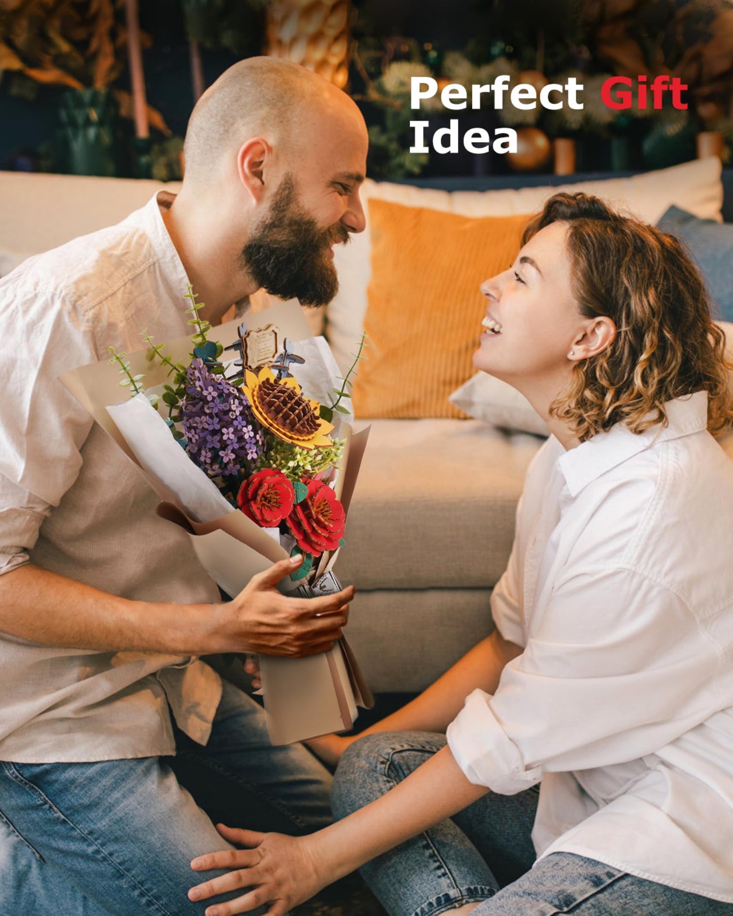 Wowood 3D Wooden Puzzles Flower Bouquet Model Kit Building Set for Adults, Wooden Flower Building Toy Botanical Collection, Creative Gift Idea Home Decor(Sunflower/Red Camellia/Pink Rose/Lilac)