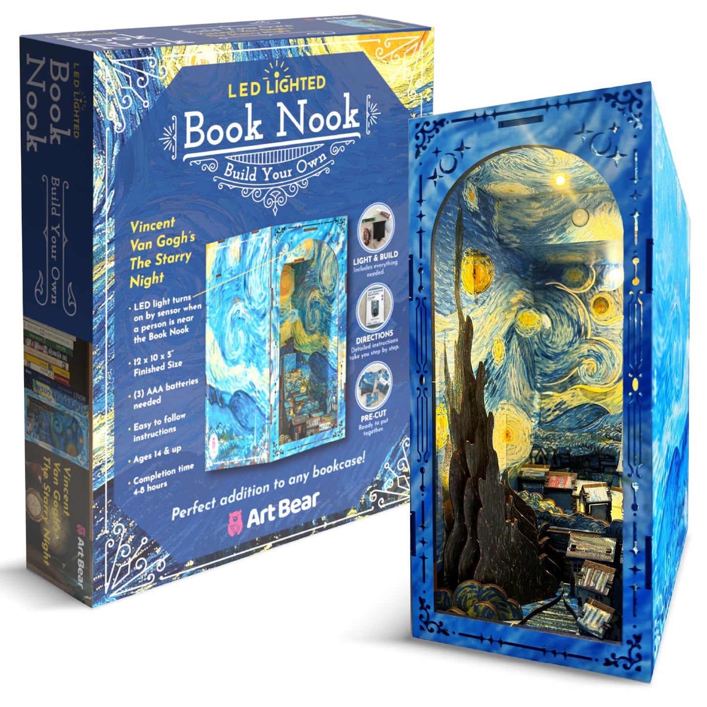 DIY Book Nook Kit - Vangogh Mini House Building Nook Kits for Adults - Wooden 3D Puzzle Bookshelf Accessory for Artisans - Perfect DIY Miniature House Kit & Creative Bookends Gift for Book Lovers