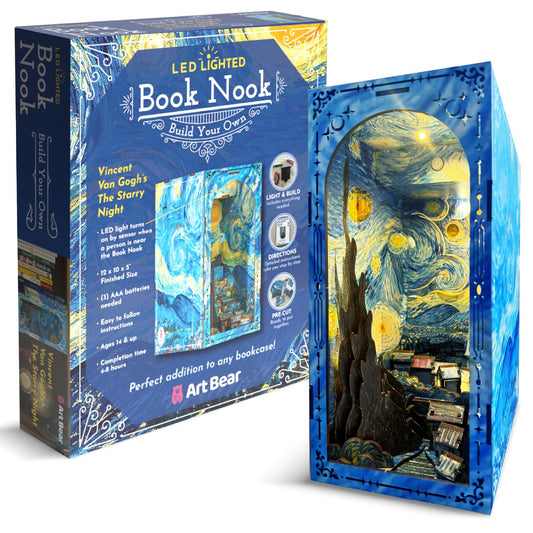 DIY Book Nook Kit - Vangogh Mini House Building Nook Kits for Adults - Wooden 3D Puzzle Bookshelf Accessory for Artisans - Perfect DIY Miniature House Kit & Creative Bookends Gift for Book Lovers