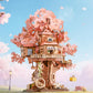 ROBOTIME DIY Miniature House Kits for Adults, 3D Wooden Puzzles for Teenager, Japanese Cherry Blossom Tree Sakura Bonsai Plants for Birthday Gifts and Hobbies (Sakura Tree House)