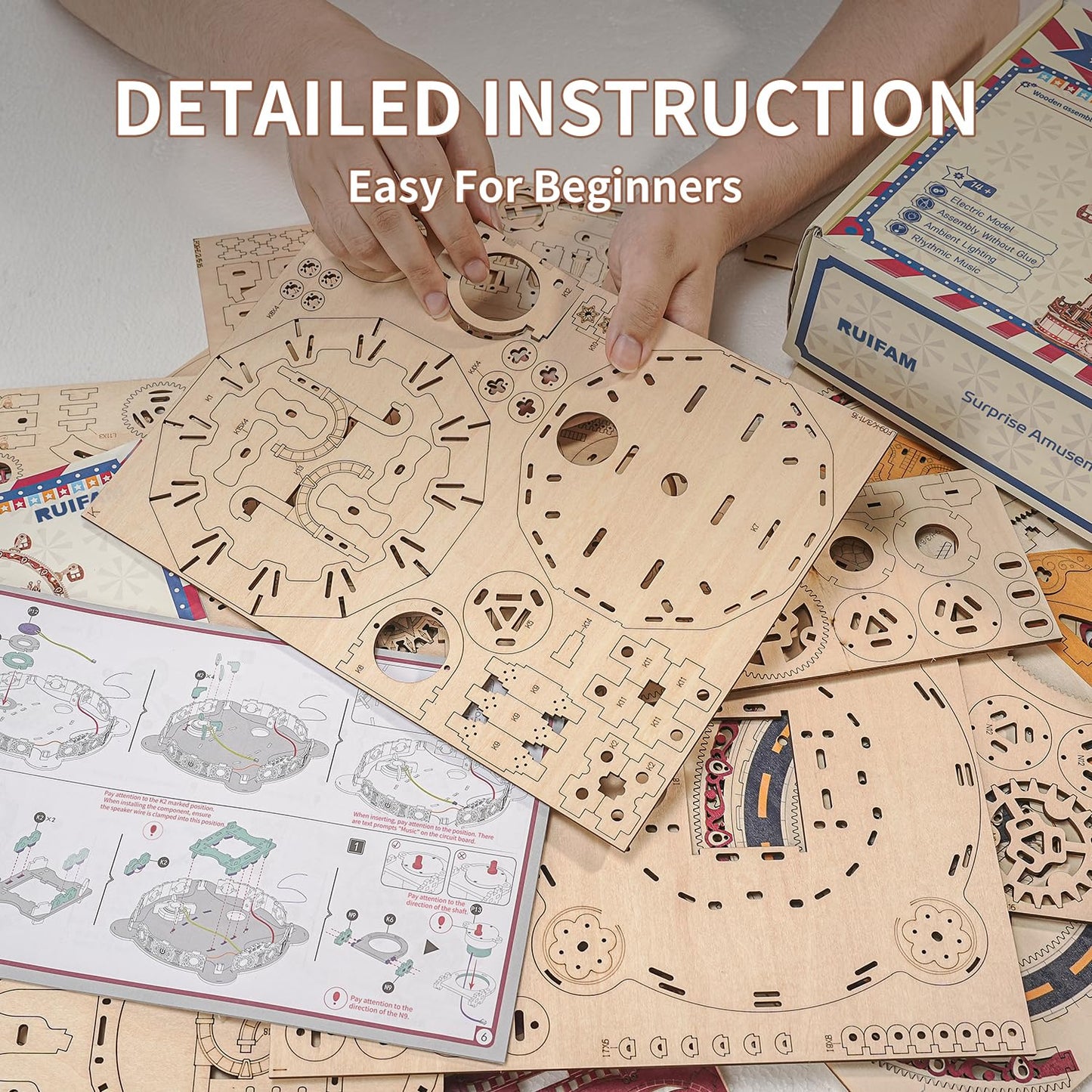 3D Puzzles for Adults, Wooden 3D Puzzle Model Surprise Amusement Park Music Box Toys Building Kits, DIY Wood Crafts Cool Toy Hobbies for Men Women, Creative Assembly Gifts