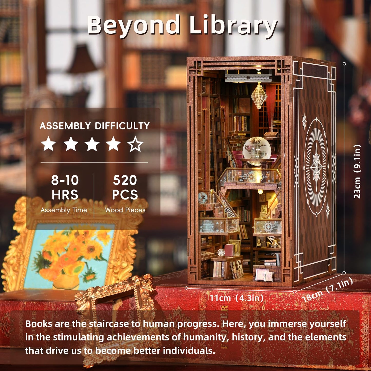 CCCDF DIY Book Nook Kit, DIY Miniature Dollhouse Booknook Kit, 3D Wooden Puzzle Bookend Bookshelf Insert Decor with LED Light for Teens and Adults (Beyond Library)