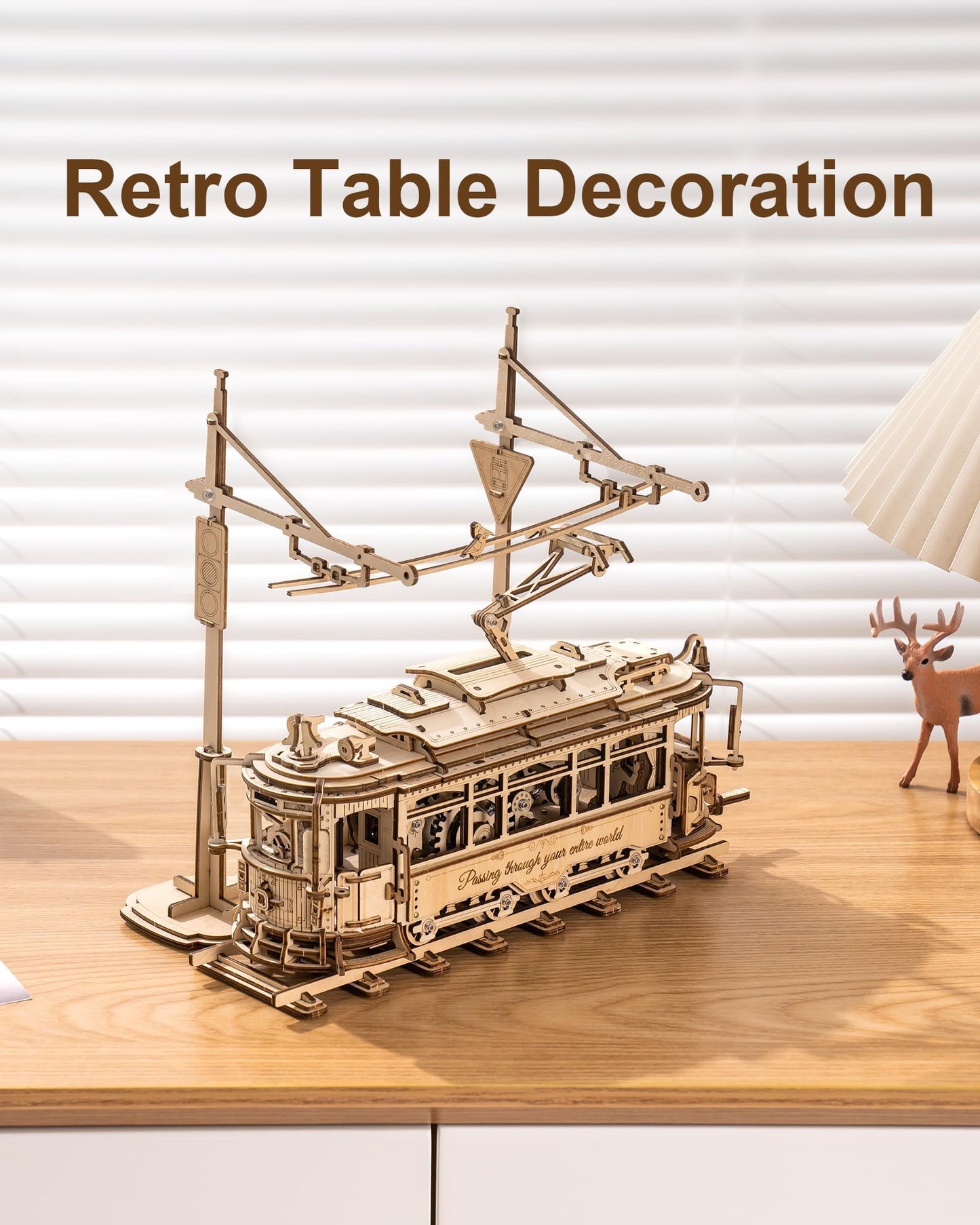 ROKR 3D Wooden Puzzles Model Car Kits for Adults to Build - Wooden Toy Tram Train Set with Railway - Wood 3D Puzzles for Adults - Gift Idea for Christmas Father's Day Birthday