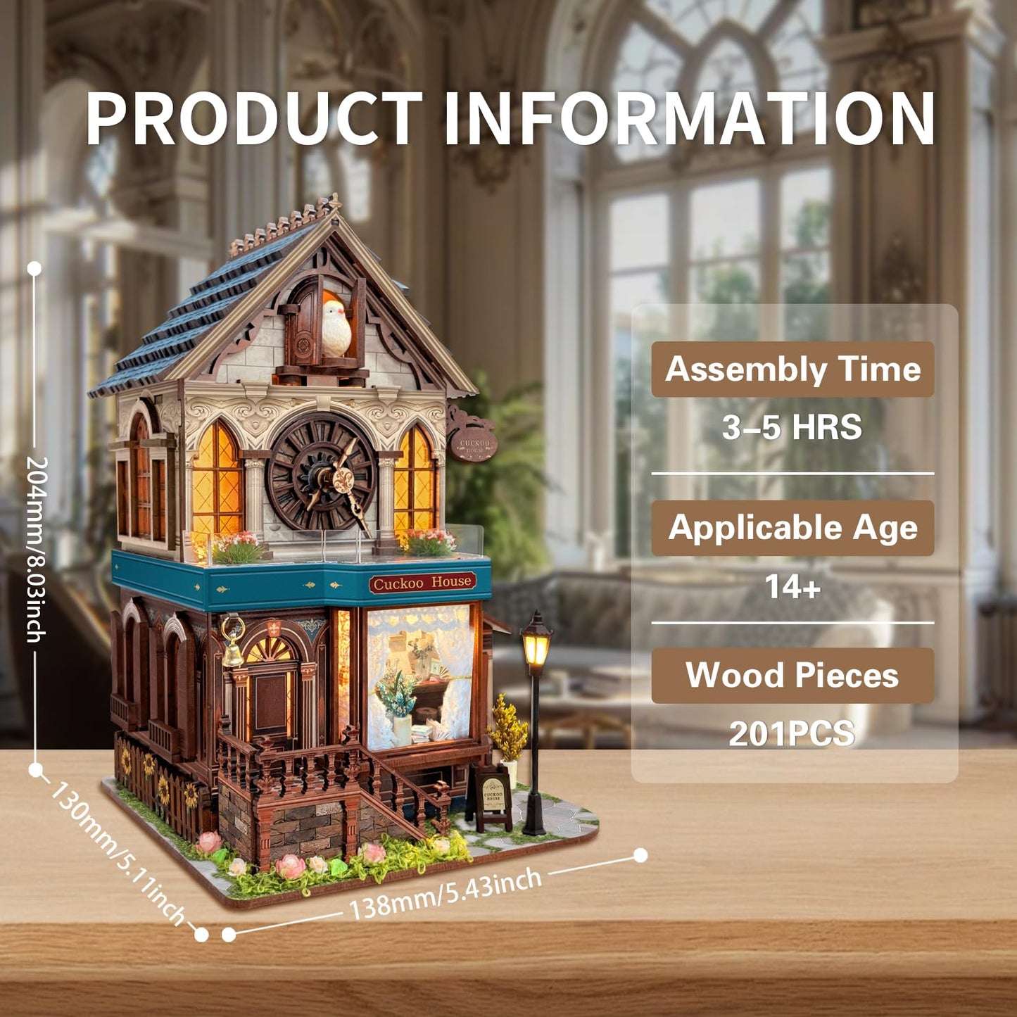 STRUCWOOD 3D Wooden Puzzles - Miniature Cuckoo Clock House Kit, DIY Wooden Building Set for Adults and Teens, Mini Model Kit with 3-Mode Touch Switch - Cuckoo House (SQ-61)