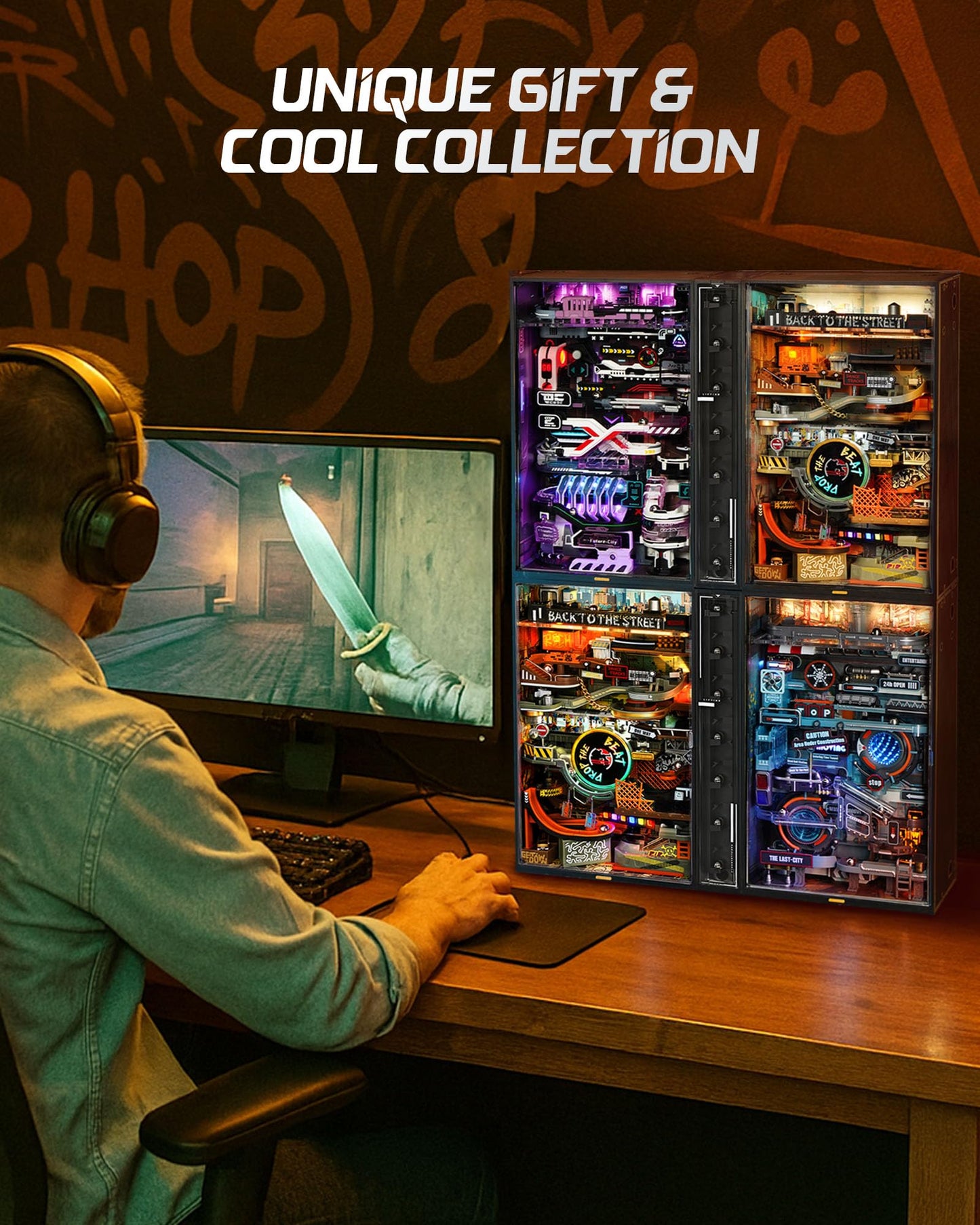 ROBOTIME 3D Puzzles for Adults, Bookshelf Kits Futuristic Marble Run Building Set, MR03S (Hip-Hop World), Crafts for Adults Hobby Kit Gift