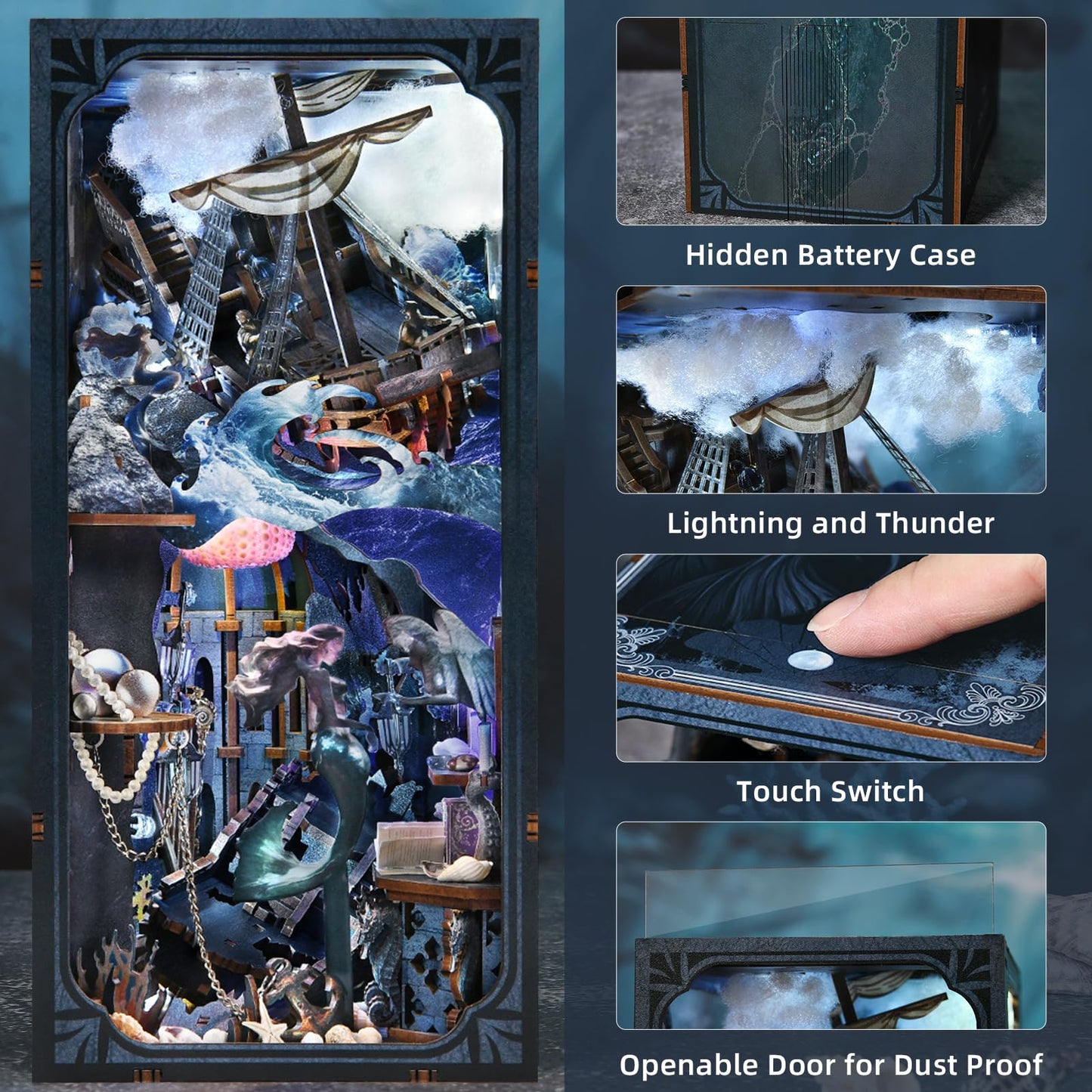 CCCDF Book Nook Kit, DIY Miniature Dollhouse Kit Tiny House Mini Booknook Craft Bookshelf Decor, 3D Wooden Puzzles for Adults, Gifts for Book Lovers (Song of The Sirens)