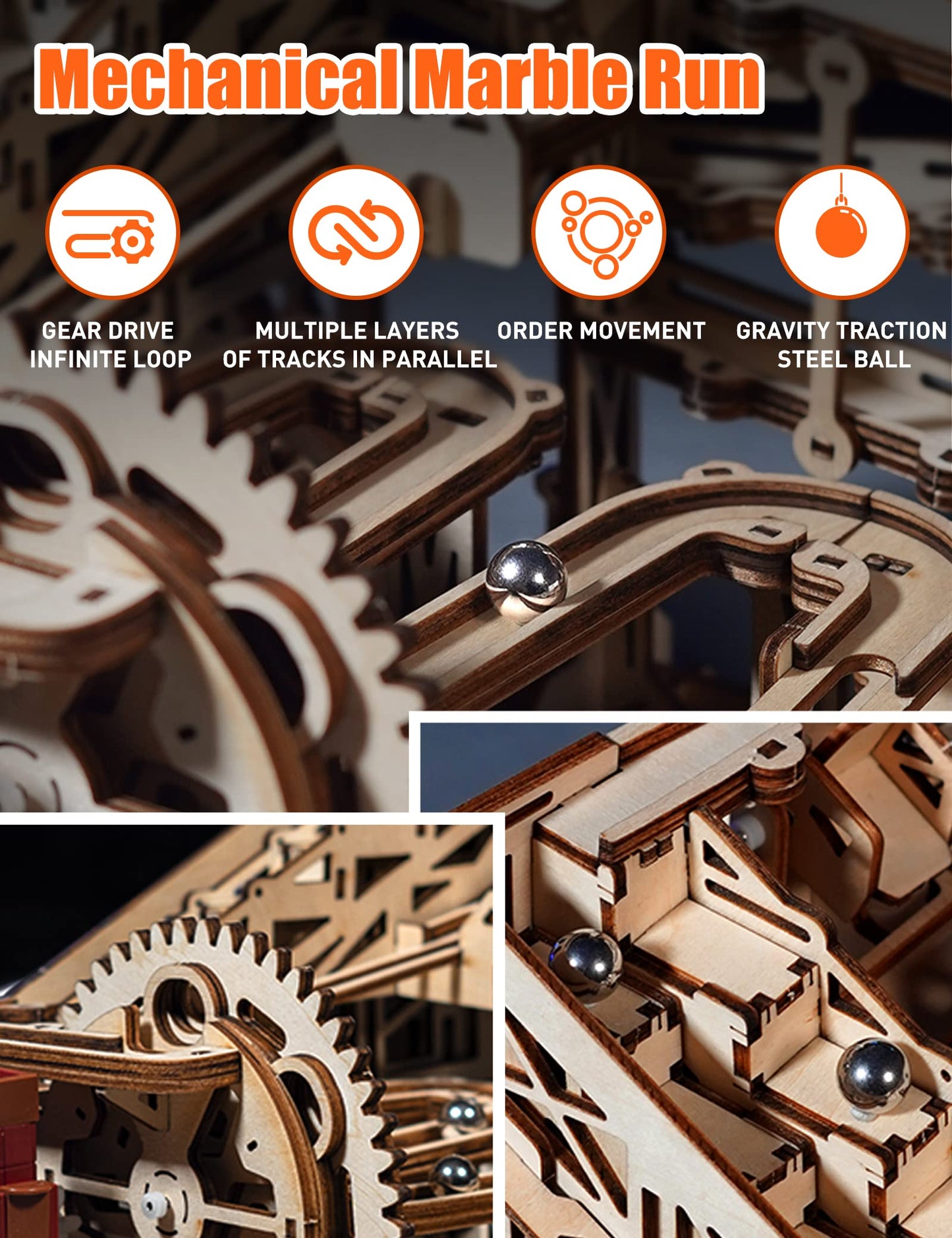 MIEBELY 3D Wooden Puzzles for Adults, 235 Pieces 3D Puzzle DIY Wood Marble Run Model Kits, Electrical Mechanical Gear W/Motor Building Kit, 3D Puzzle Creative Home Decor & Gift for Men/Women