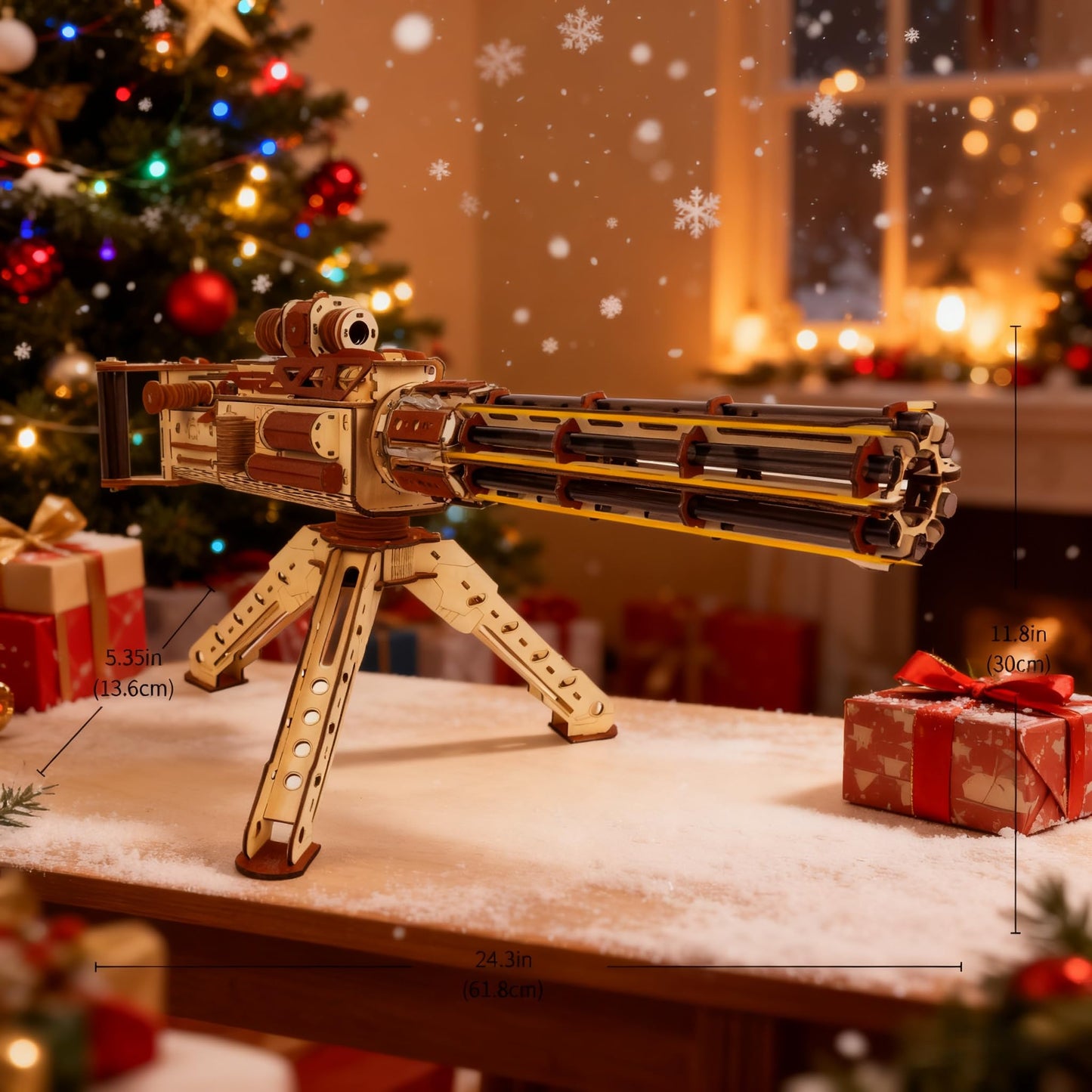 3D Wooden Puzzles Model for Adults,344 Piece Wooden Puzzle Machine Gun with Rubber Bands,Gatling Toy Gun DIY Kits for Adults Teens, Cool Craft Hobby Kits Gifts for Men Boys