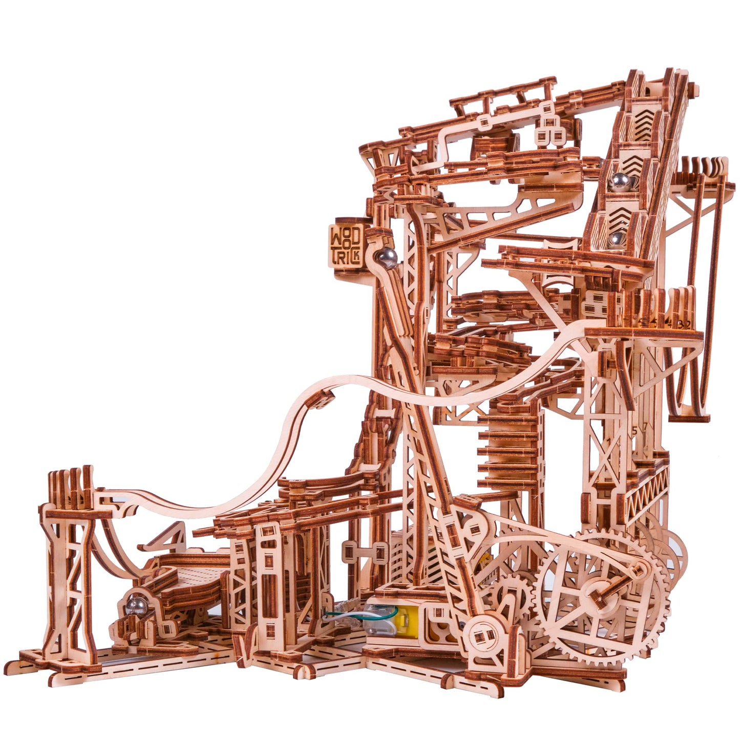 Wood Trick Wooden Marble Run Spiral Electric Motorized - Wooden 3D Puzzles for Adults to Build - 13x13 - Roller Coaster Mechanical Wooden Model Kits for Adults and Teens to Build