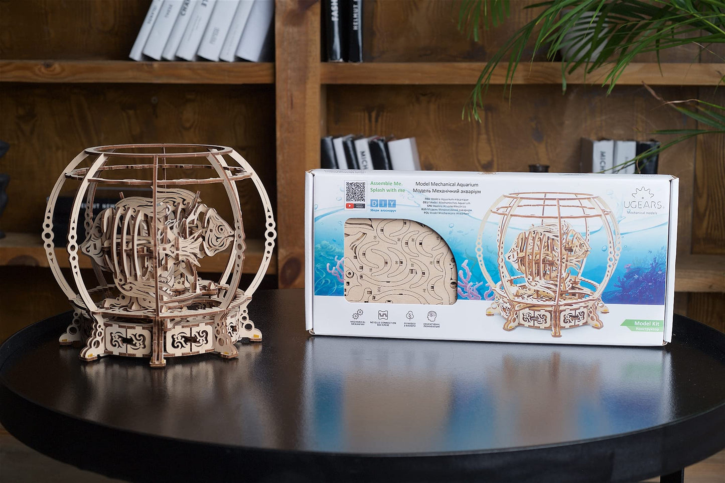 UGEARS 3D Puzzle Mechanical Aquarium - Creative 3D Wooden Puzzles Idea - Aquarium Wood Model Kit - Unique Wooden Puzzle - 3D Puzzles for Adults and Kids Building Kit