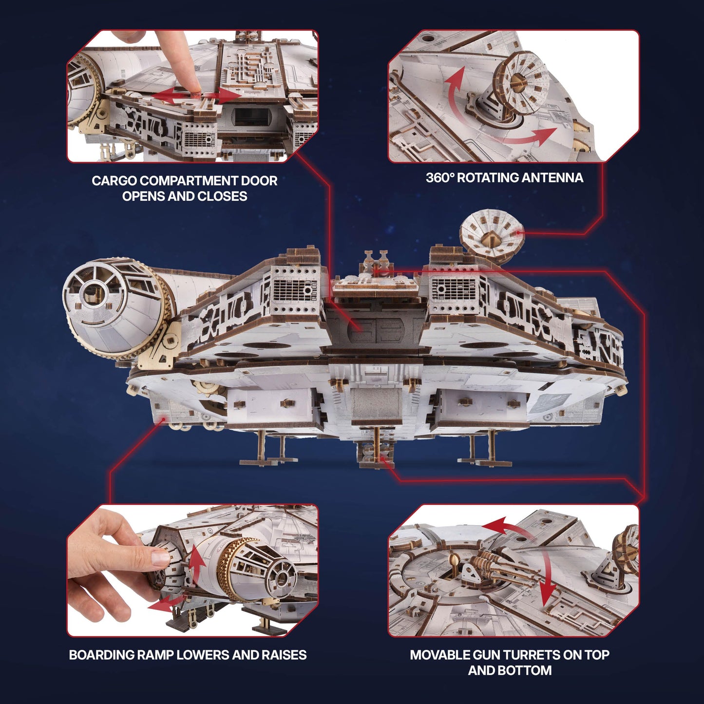 UGEARS Star Wars ™ Millennium Falcon™ 3D Wooden Puzzles for Adults - DIY Mechanical Model Kit, 3D Puzzle Brain Teaser Puzzles for Adults, Wood Model Building Kits, Hobbies for Men and Women