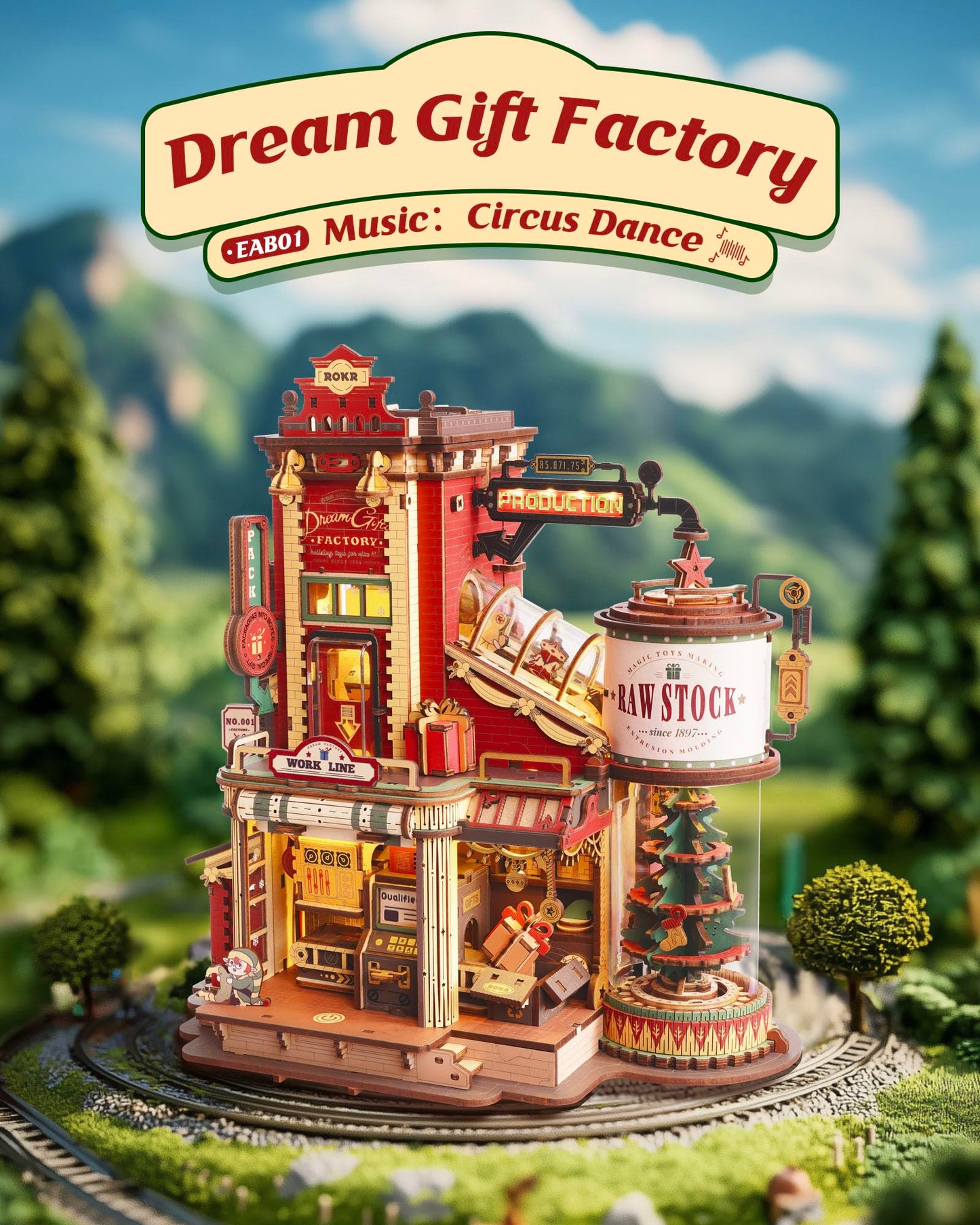 ROKR 3D Wooden Puzzle for Adult - Gift Factory Mechanical Model Kit with Music & Lights, 449pcs Adult Wooden Puzzles, DIY Building Toy for Teens & Adults