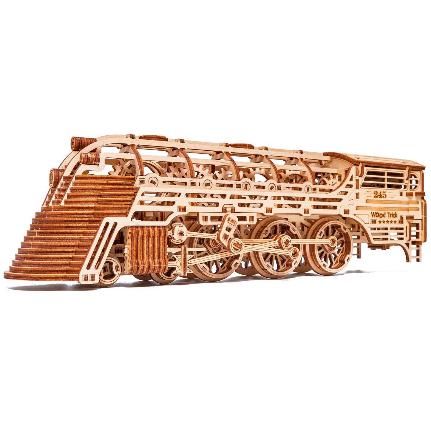 Wood Trick Atlantic Express Train 3D Wooden Puzzles for Adults to Build - 26.7x4 in - Rides up to 9 ft - Mechanical Locomotive Model Kit for Adults