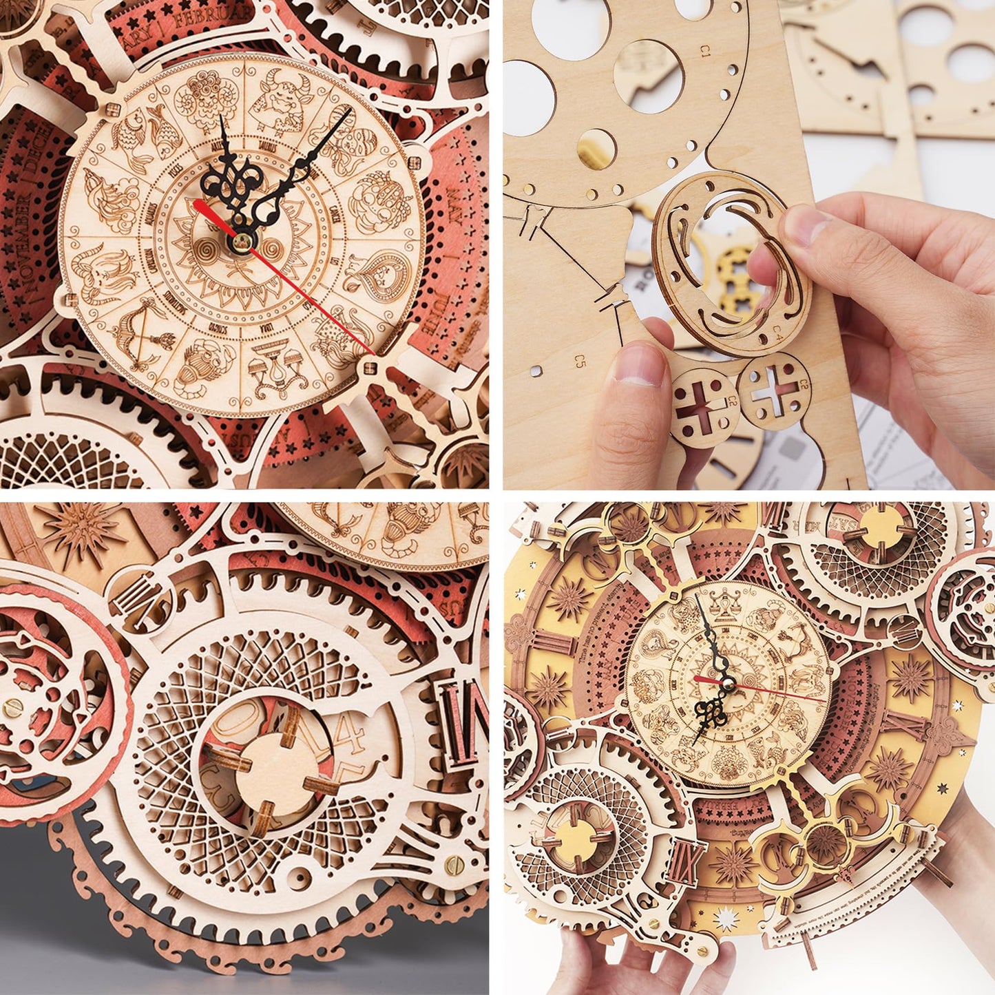 ROKR 3D Wooden Puzzles for Adults-Wooden Clock Puzzle Kit-Wood Model Kits to Build for Adults-Zodiac Wall Clock