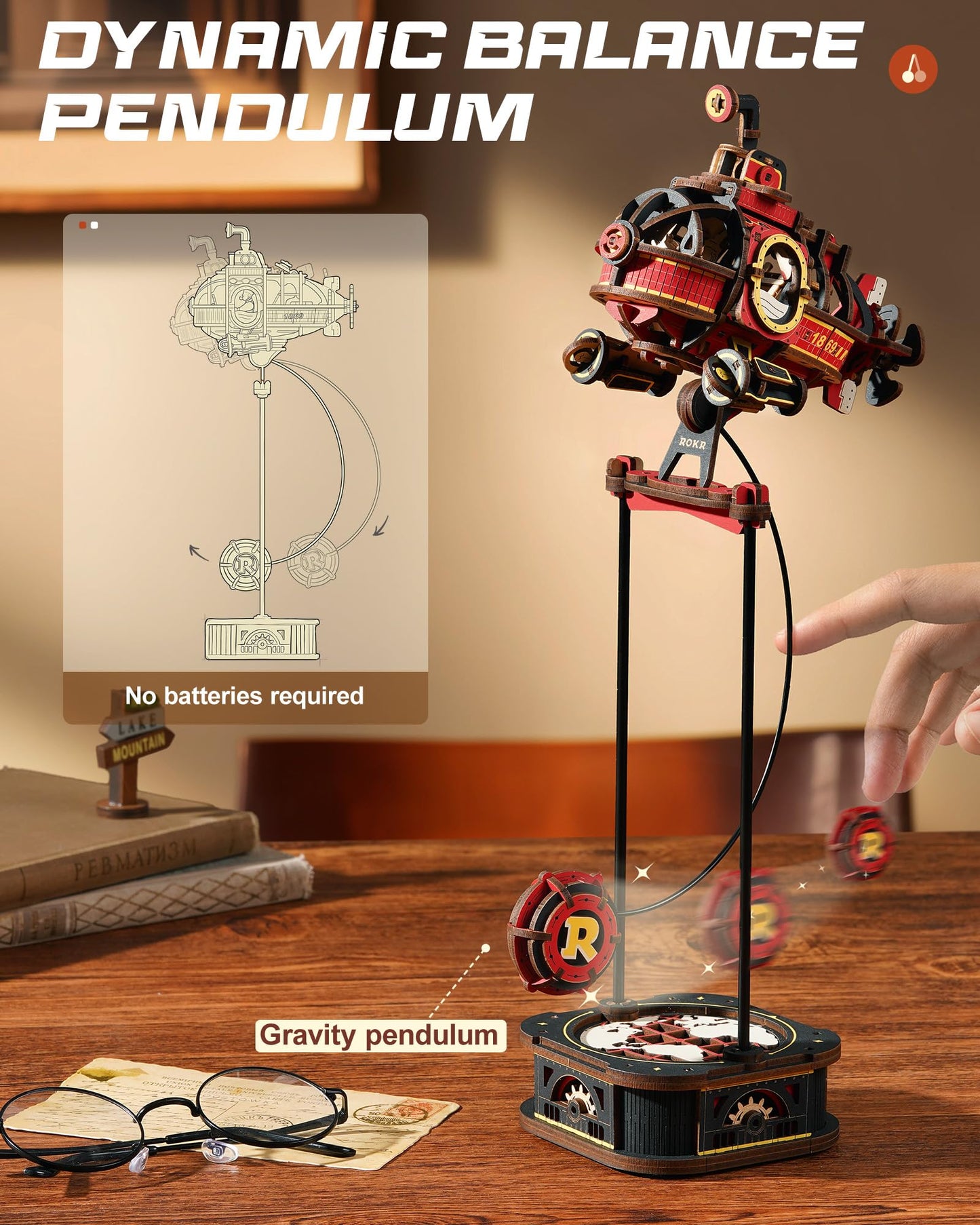 ROKR Pendulum Balance Toy, 3D Wooden Puzzles for Adults, Retro Deep-Sea Adventurer, DIY Craft Wood Puzzle Kit, Unique Gift for Men Women