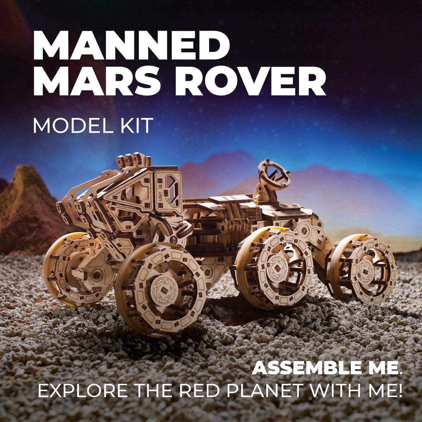 UGEARS Manned Mars Rover NASA - 3D Wooden Puzzles for Adults Car Puzzles for Adults – Mechanical 3D Puzzle Models to Build with Spring Drive DIY Crafts