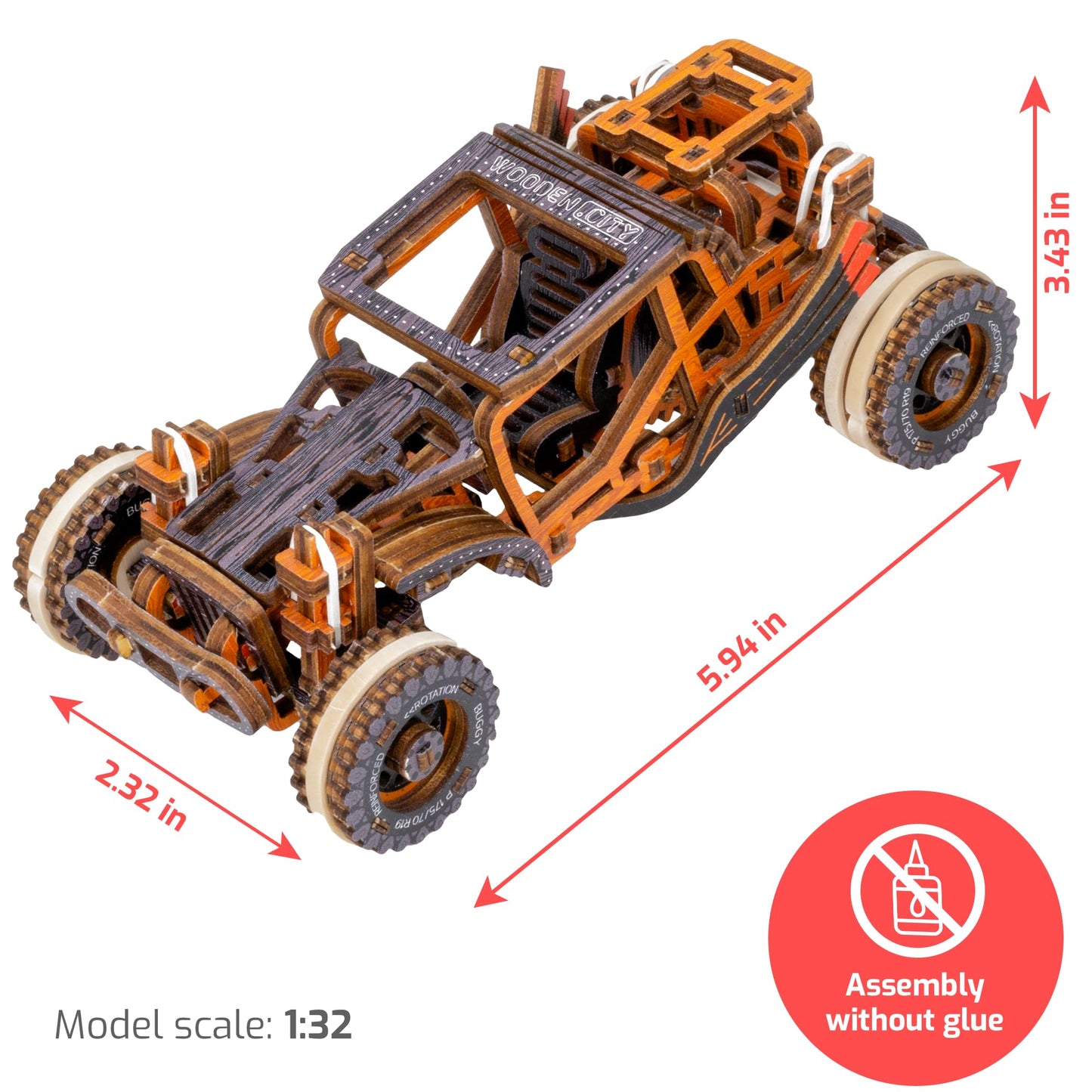 WOODEN.CITY Buggy LE 3D Wooden Puzzles for Adults – Build Your Own Buggy with Rubber‑Band Motor – Self‑Assembly Model, DIY Gift for Adults and Teens