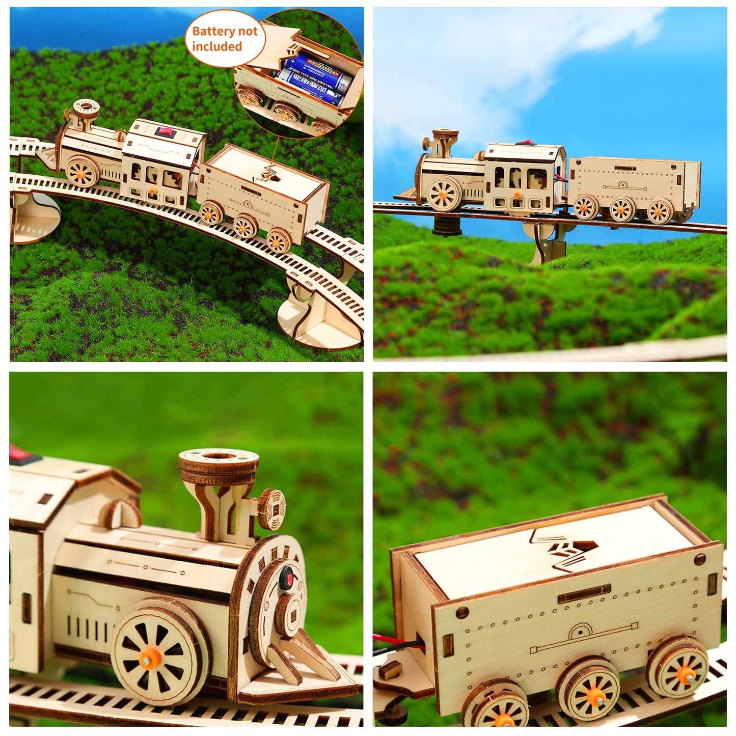 Hallisun 3D Wooden Puzzles for Adults, Wooden Toy Train Set with Railway, Locomotive Train Mechanical Model Kit for Adults and Kids to Build, Engineering DIY Wooden Models Hobbies Toy, 141 PCS