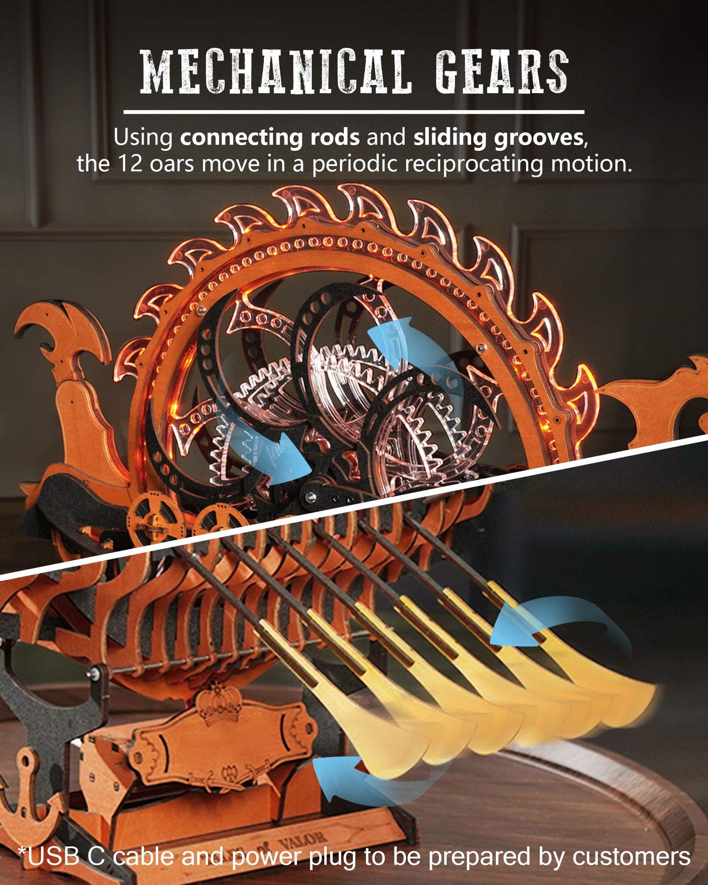 ROBOTIME LK802 Viking Dragon Ship Mechanical Wooden Puzzles, 229 Pieces 3D Puzzles for Adults, Crafts for Adults Hobby Building Kit