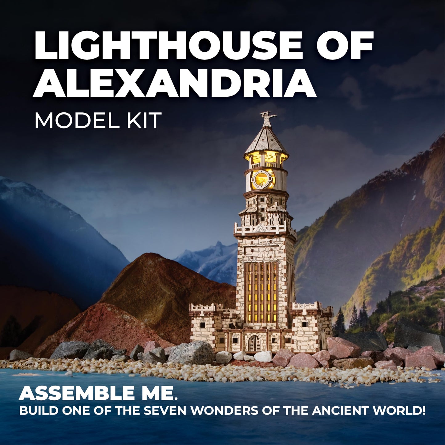 Ugears Lighthouse of Alexandria 3D Puzzle - DIY Kits for Adults 3D Wooden Puzzles with LED Nightlight - Model Building Adult Craft Wood Puzzle 340 Pcs