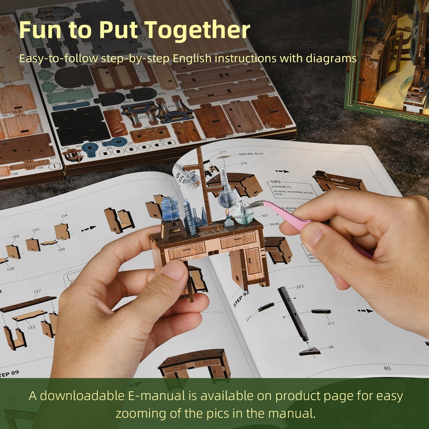 CCCDF Book Nook Kit - 3D Wooden Puzzles for Adults, DIY Scene Miniature Kit, Tiny House Booknook Craft Bookshelf Decor Mini Scale Model, Gifts for Puzzle Lovers (The Radium Lady)