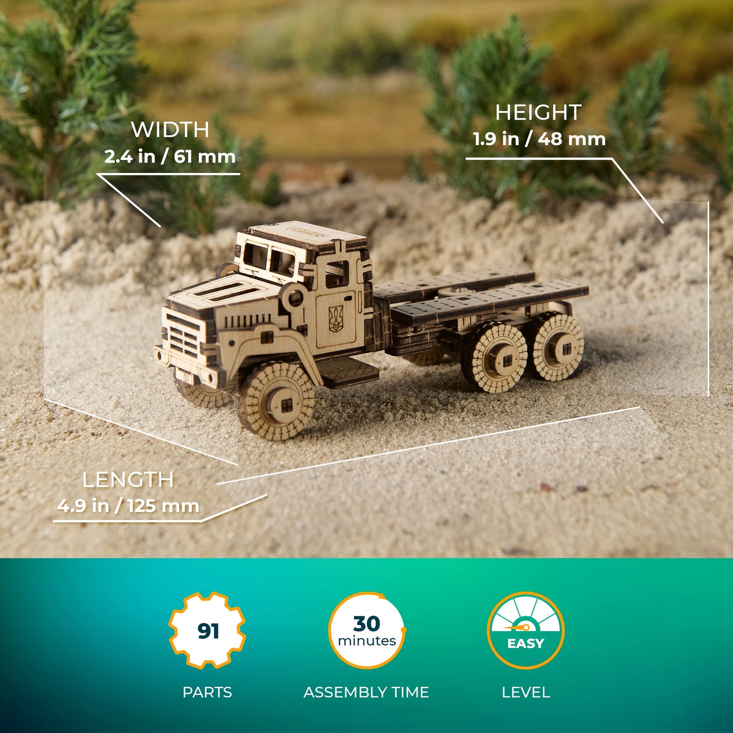 UGEARS Military Truck 3D Puzzle - Wooden Model Kit for Adults to Build - Mechanical Model Truck Car Making Kit - 3D Jigsaw Puzzle Wood Off-Road Car - DIY Brain Teaser Puzzle Construction Set
