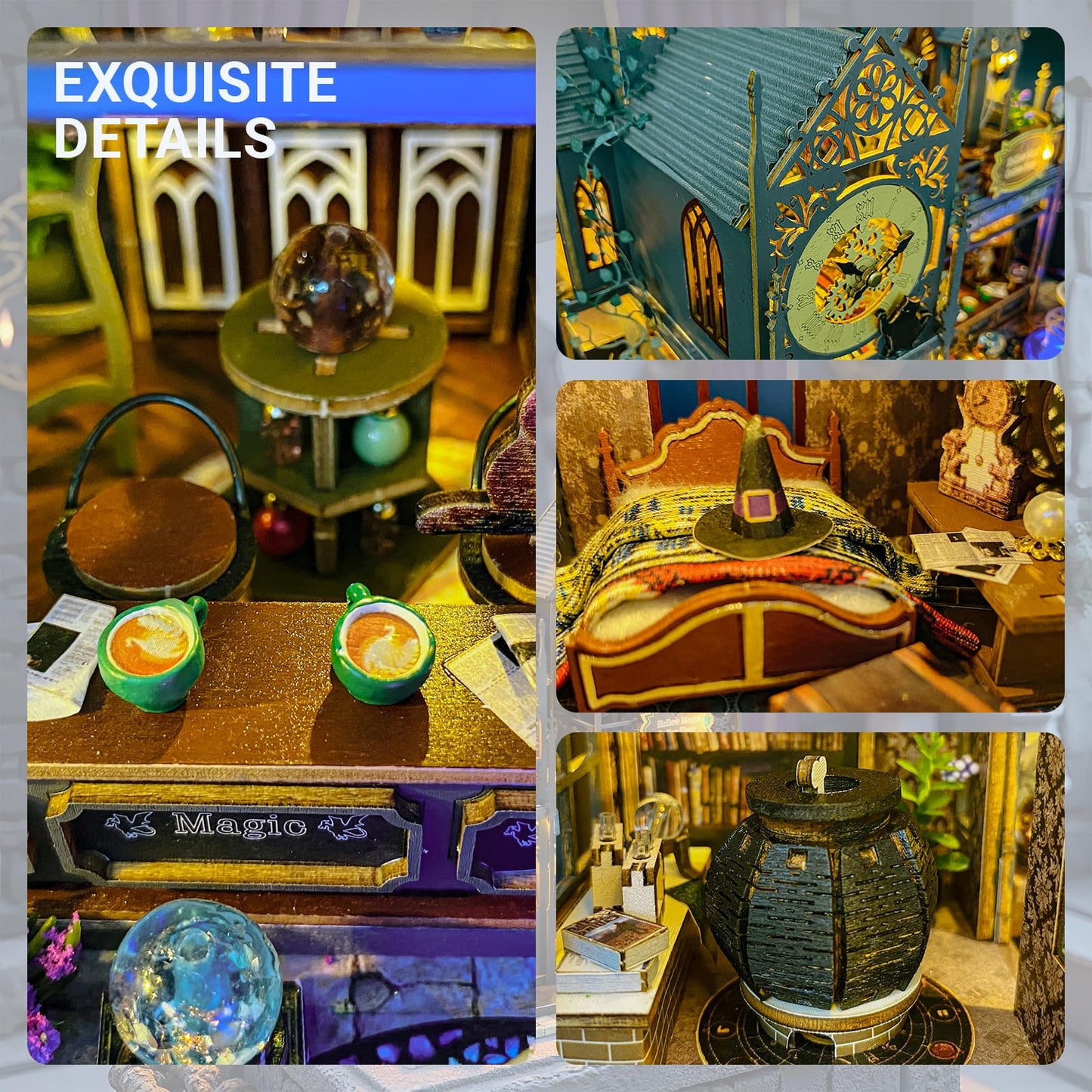 PANZIYU DIY Miniature House Kit, Dollhouse for Adults to Build, Birthday/Christmas Day Gift for Family and Friends, Magic Castle, Haunted Dollhouse, Prefab Tiny Home with LED Lights(Huoluo Castle)