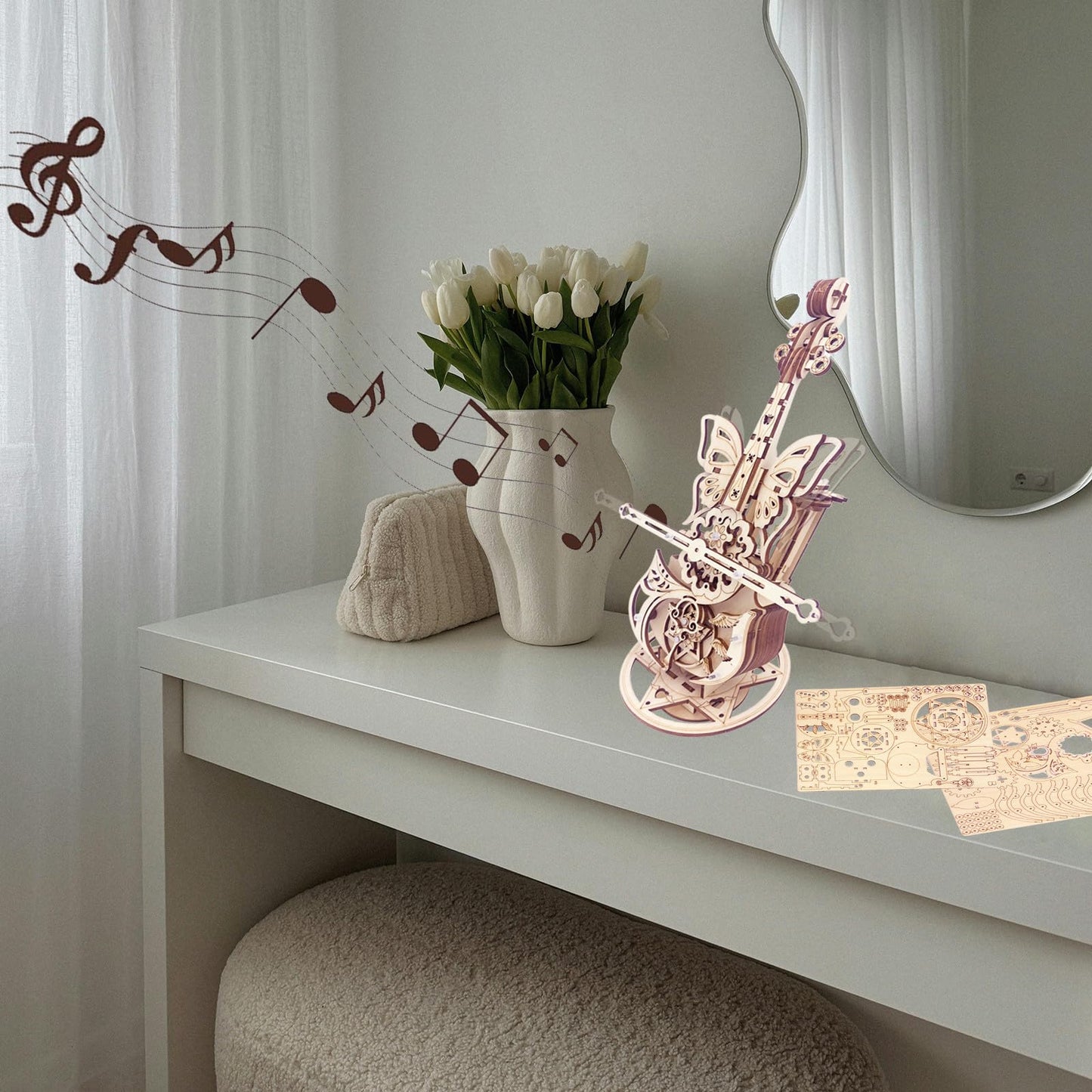 3D Wooden Puzzle for Adults - Cool Cello Music Box DIY Model for Adults to Build Wood Crafts Mechanical Puzzle Building Kits for Kids Age 14+Years Old