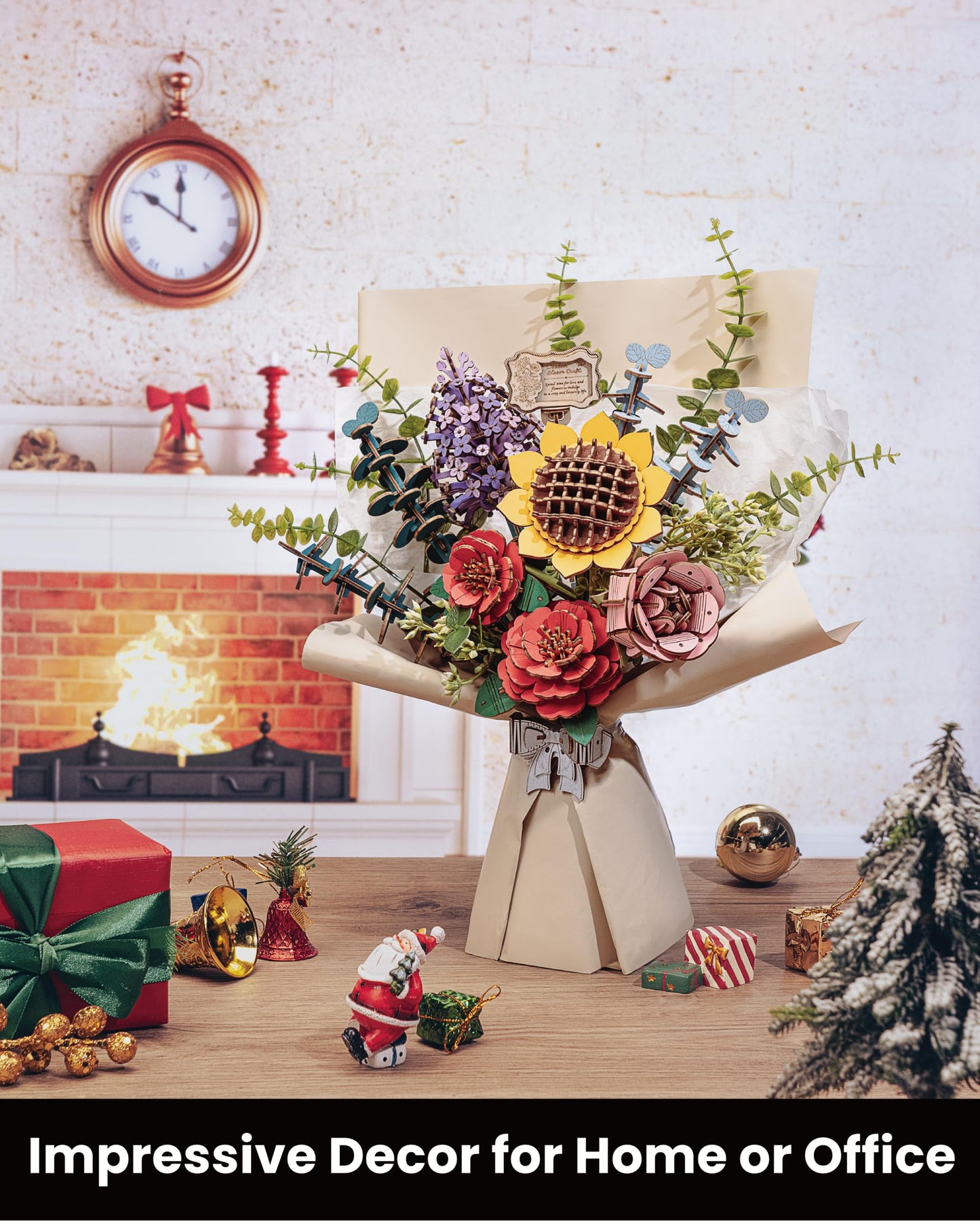 Wowood 3D Wooden Puzzles Flower Bouquet Model Kit Building Set for Adults, Wooden Flower Building Toy Botanical Collection, Creative Gift Idea Home Decor(Sunflower/Red Camellia/Pink Rose/Lilac)