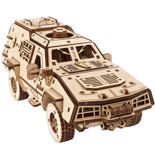 UGEARS Battlefield Dozor B Combat Vehicle - Armored Army Truck 3D Wooden Puzzle for Adults - Military Vehicle Model Kit - 3D Puzzle to Build