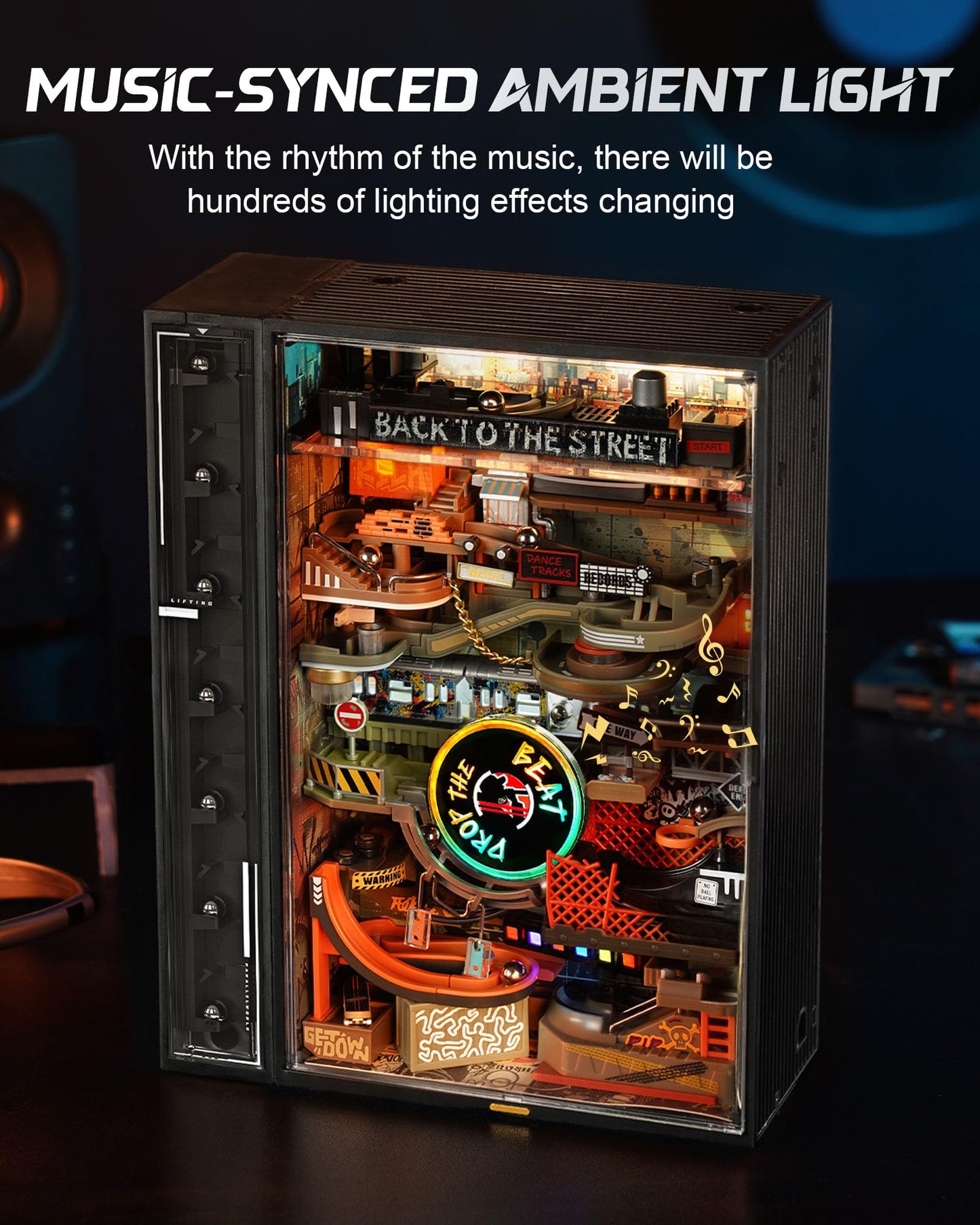 ROBOTIME 3D Puzzles for Adults, Bookshelf Kits Futuristic Marble Run Building Set, MR03S (Hip-Hop World), Crafts for Adults Hobby Kit Gift