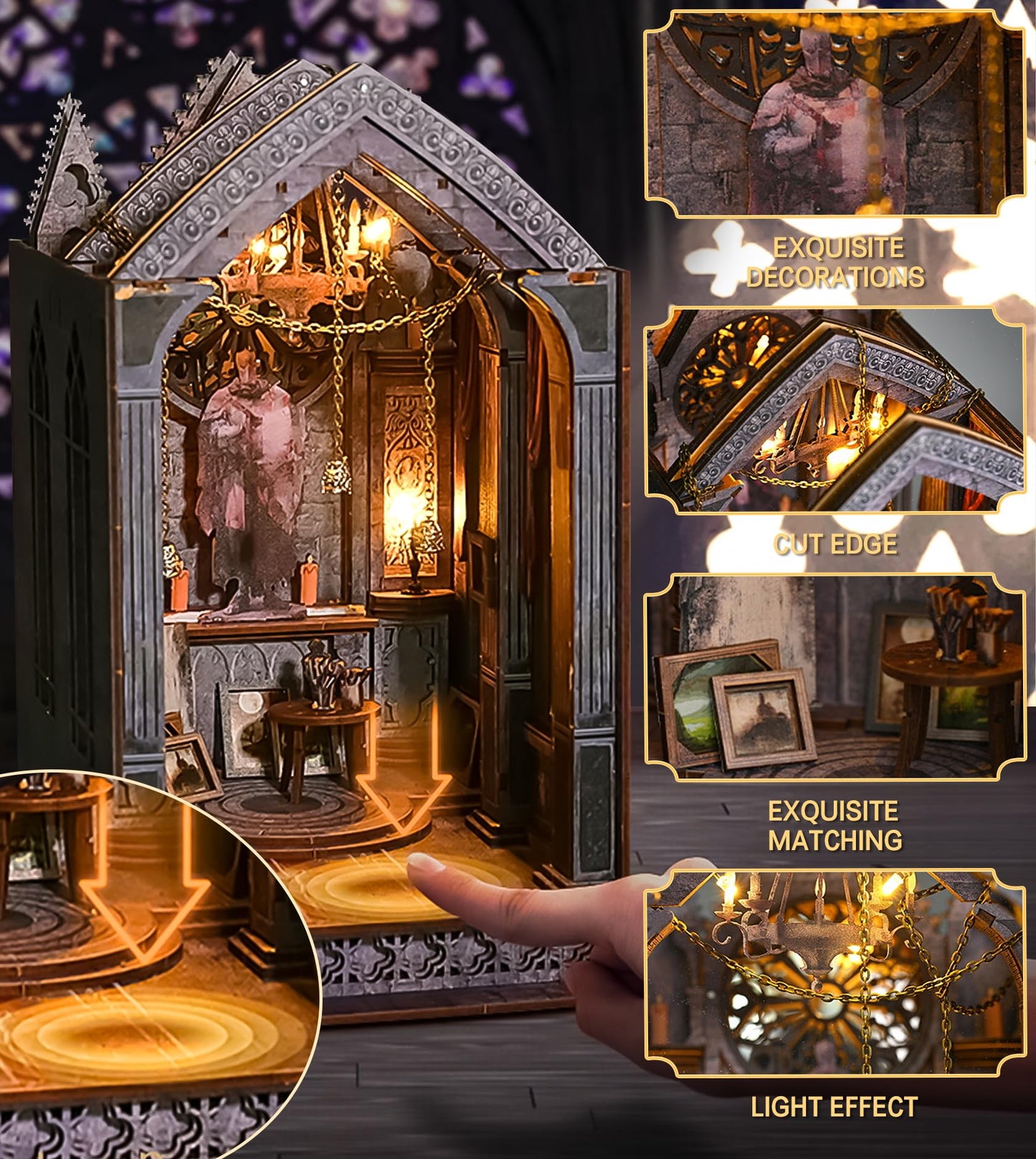 Spilay DIY Book Nook Kit, DIY Dollhouse Booknook Bookshelf Insert Decor Alley, Bookends Model Build-Creativity Kit with & LED for Teens and Adults Gifts (Quiet Night Prayer with LED)