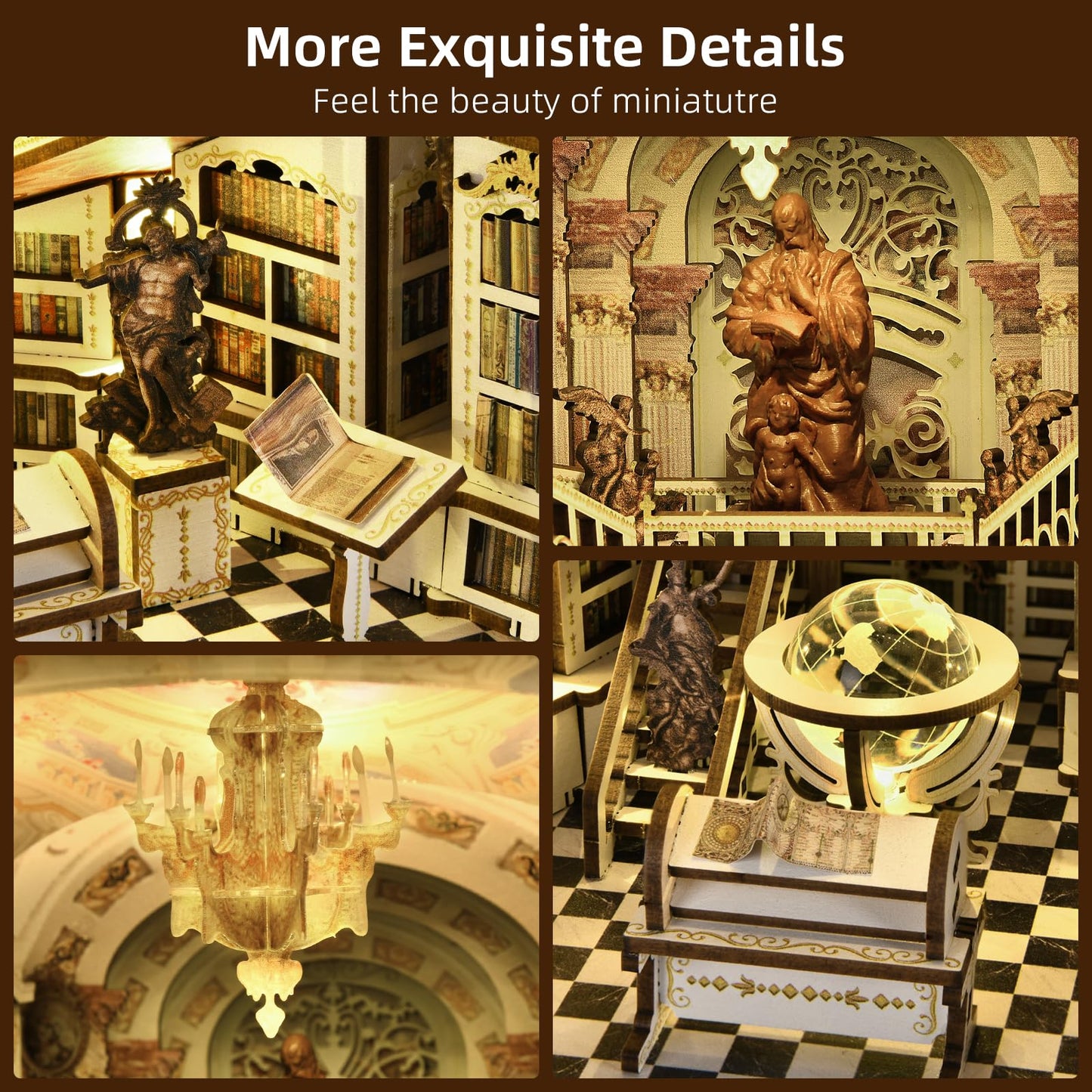 CCCDF DIY Book Nook Kit, Miniature Dollhouse Booknook Kit, 3D Wooden Puzzle Bookend Bookshelf Insert with LED Light for Teens and Adults(Library of Gods Max)