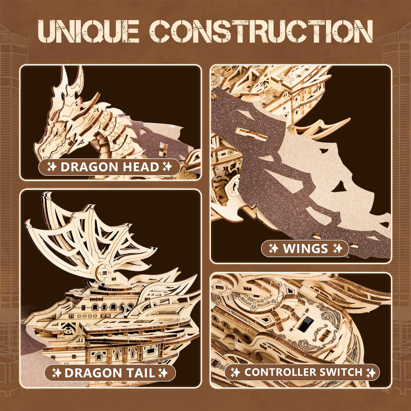 UPLIKE 3D Wooden Puzzles for Adults: 352pcs Dragon Ship Model Kits for Men - Brain Teaser Wooden Hobby Puzzle Toys - Creative Wooden Model Building Kits for Christmas Birthday Gifts Home Decor