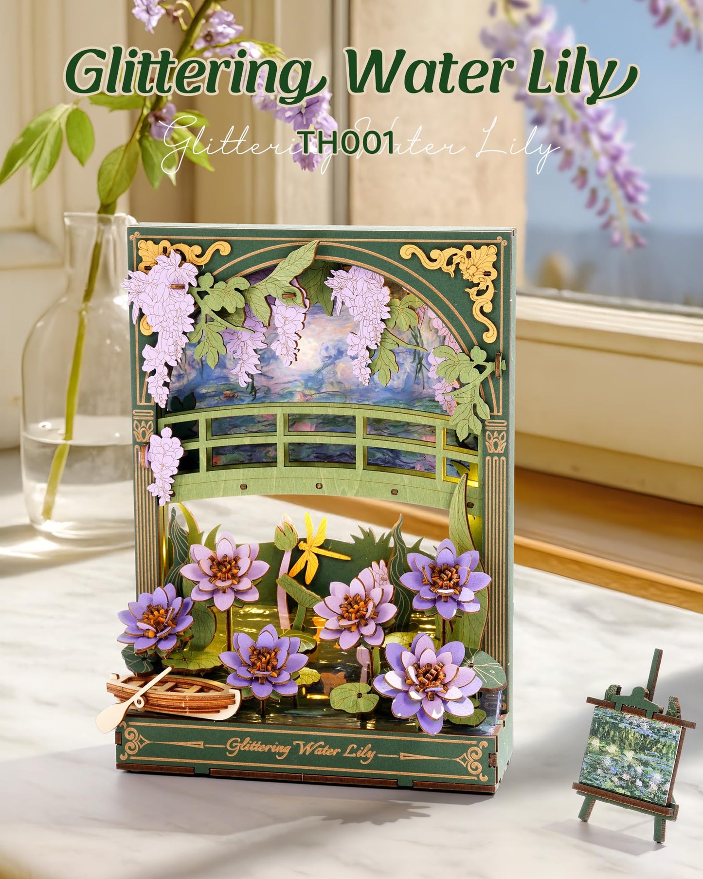 Wowood 3D Wooden Puzzles for Adults - Monet Water Lily DIY Model Building Kits with LED Light - Home Decor, Wall Art & Unique Creative Gifts for Art Lovers