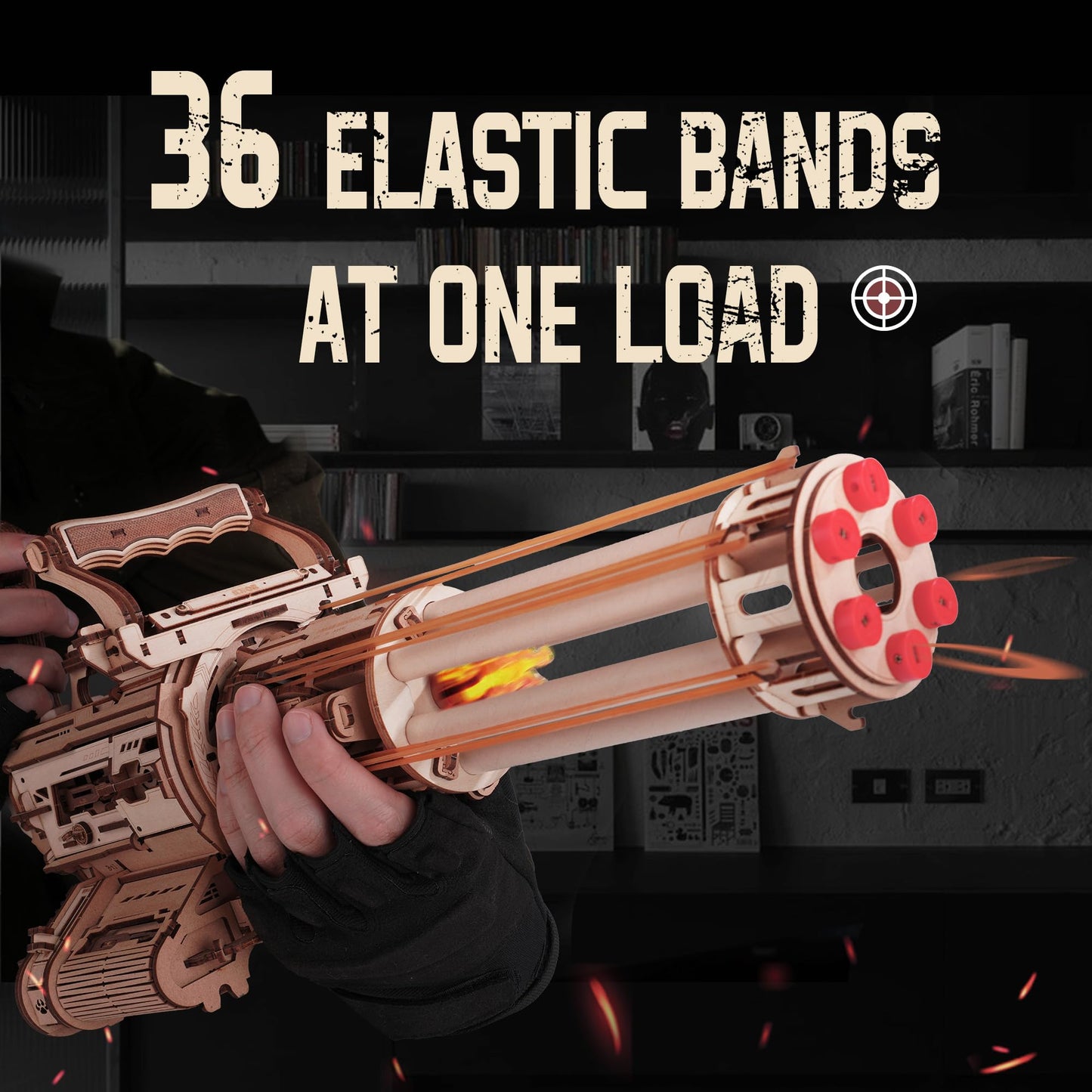 ROKR Gun 3D Puzzles for Adults, Wooden 3D Puzzle Rubber Bands Gun Toy, Rotating-Barrel Machine Gun, Wood Model Craft Kits, Cool Hobbies Birthday Gifts for Men Teen 14+