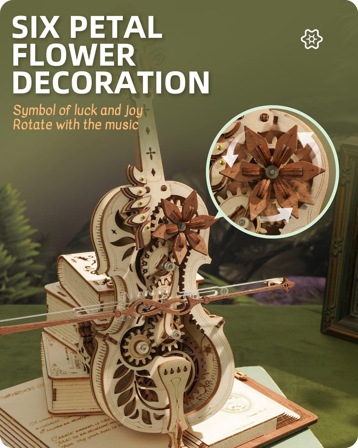 ROKR 3D Wooden Puzzles for Adults,Wooden Music Box Kits-Cello Wood Model Kits for Adults to Build,Stem Projects for Teens,Birthday Gifts Hobbies for Women Men