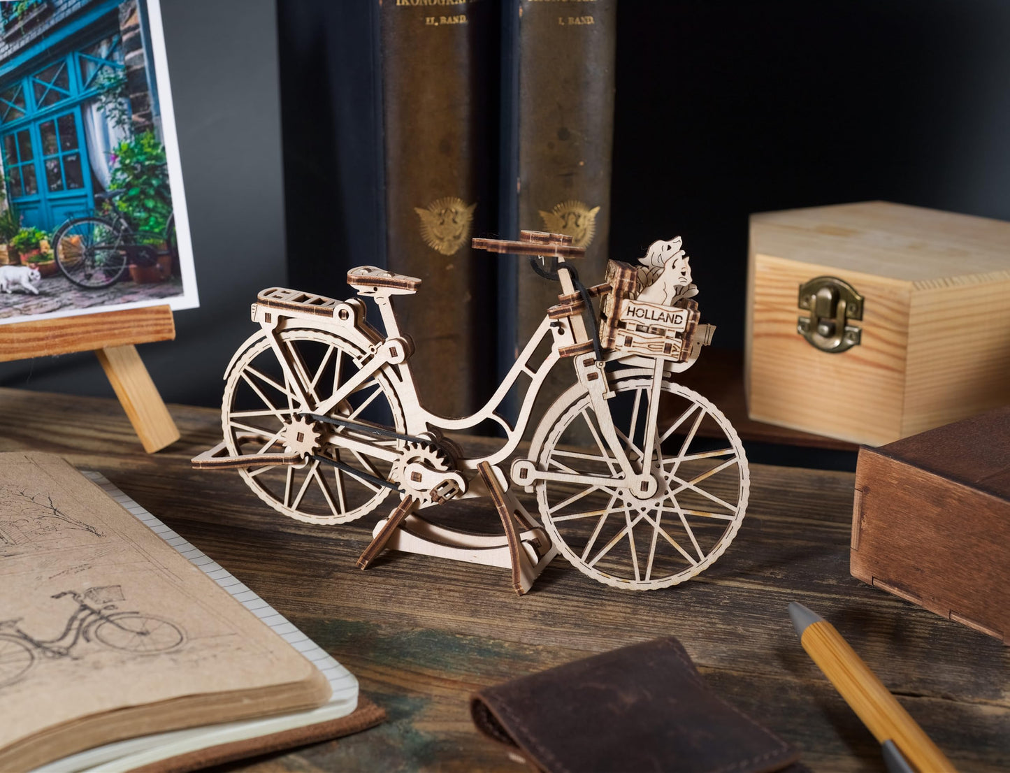 UGEARS Wooden 3D Puzzles - Dutch Bicycle Model Kit for Adults - Easy Assembly Iconic Amsterdam Bike Crafts - DIY Miniature Kit - 75 Pieces
