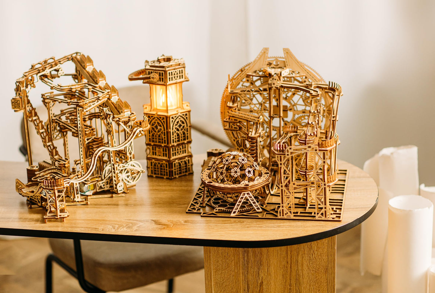 Wood Trick Wooden Marble Run Spiral Electric Motorized - Wooden 3D Puzzles for Adults to Build - 13x13 - Roller Coaster Mechanical Wooden Model Kits for Adults and Teens to Build