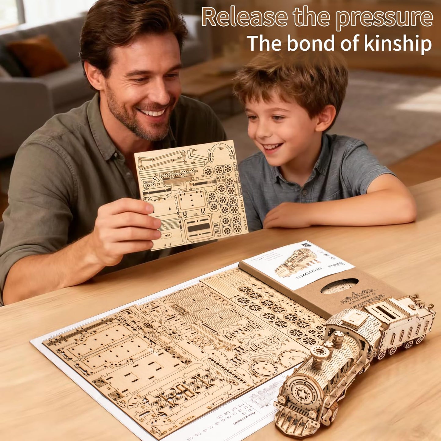 3D Wooden Puzzles for Adults, DIY Mechanical Model Kits for Adults and Kids to Build, Creative Gift for Women or Men Birthday, Christmas (Mechanical Train)